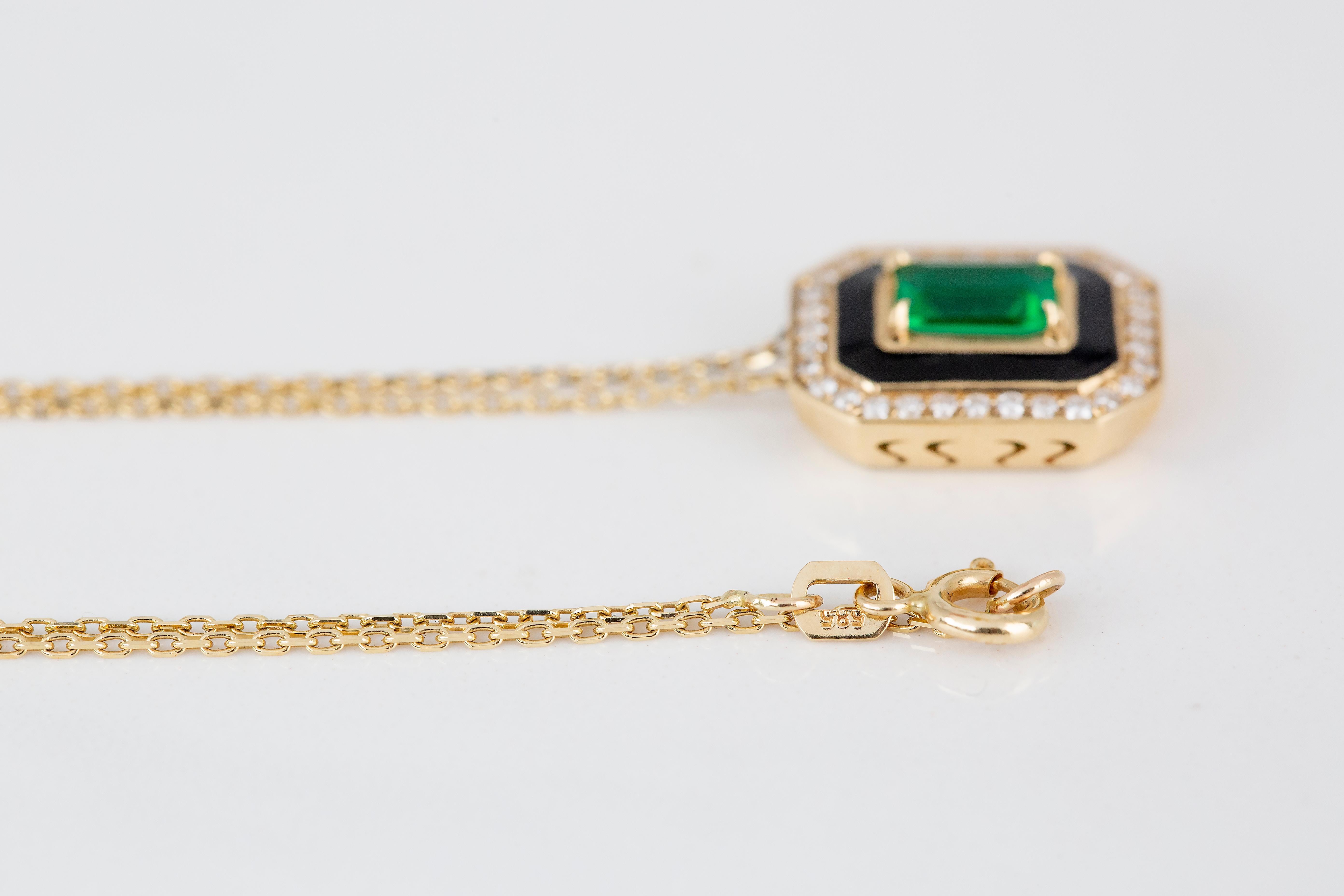 Art Deco Style 0.55 Ct Emerald 14K Gold Necklace 6