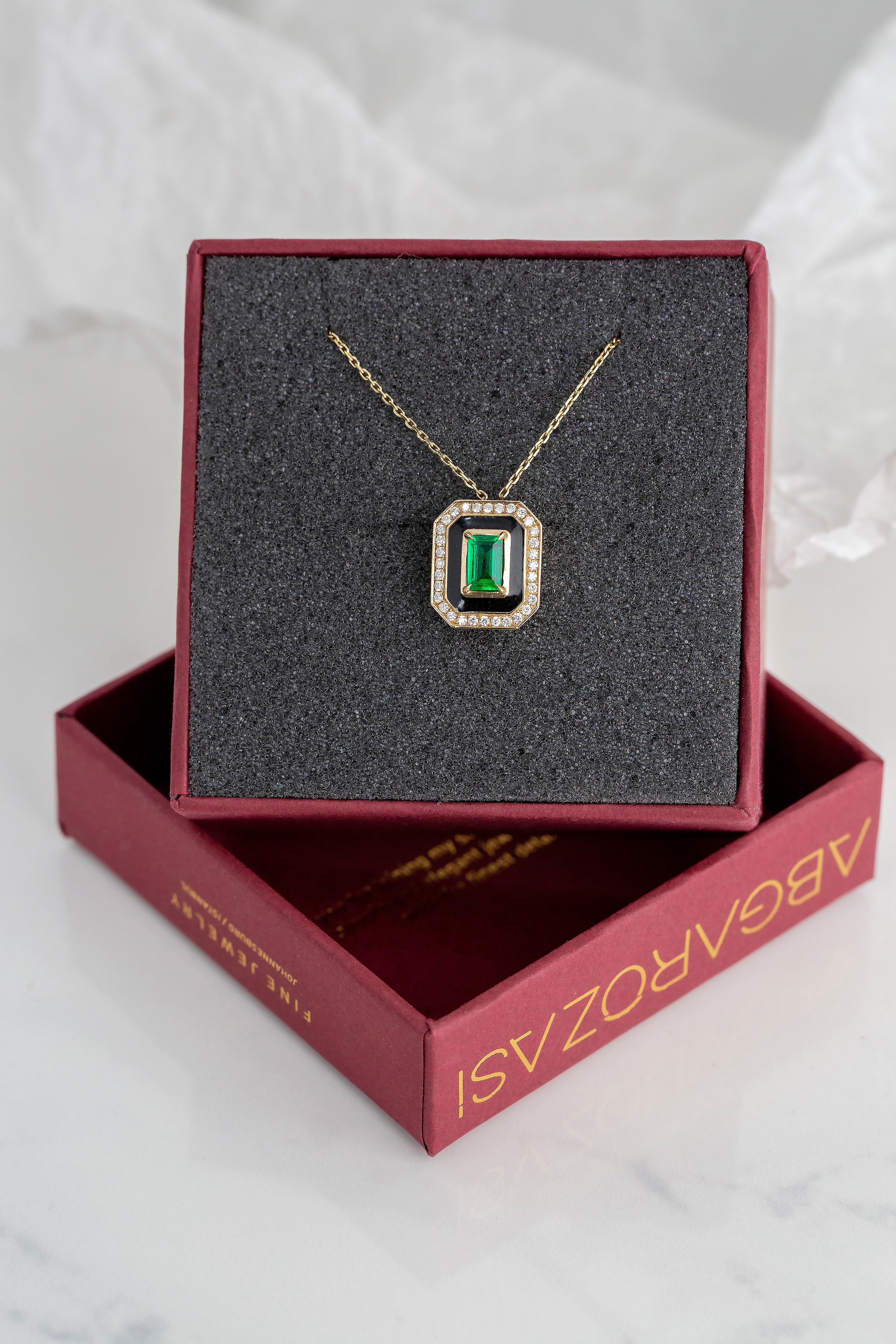 Art Deco Style 0.55 Ct Emerald 14K Gold Necklace 7