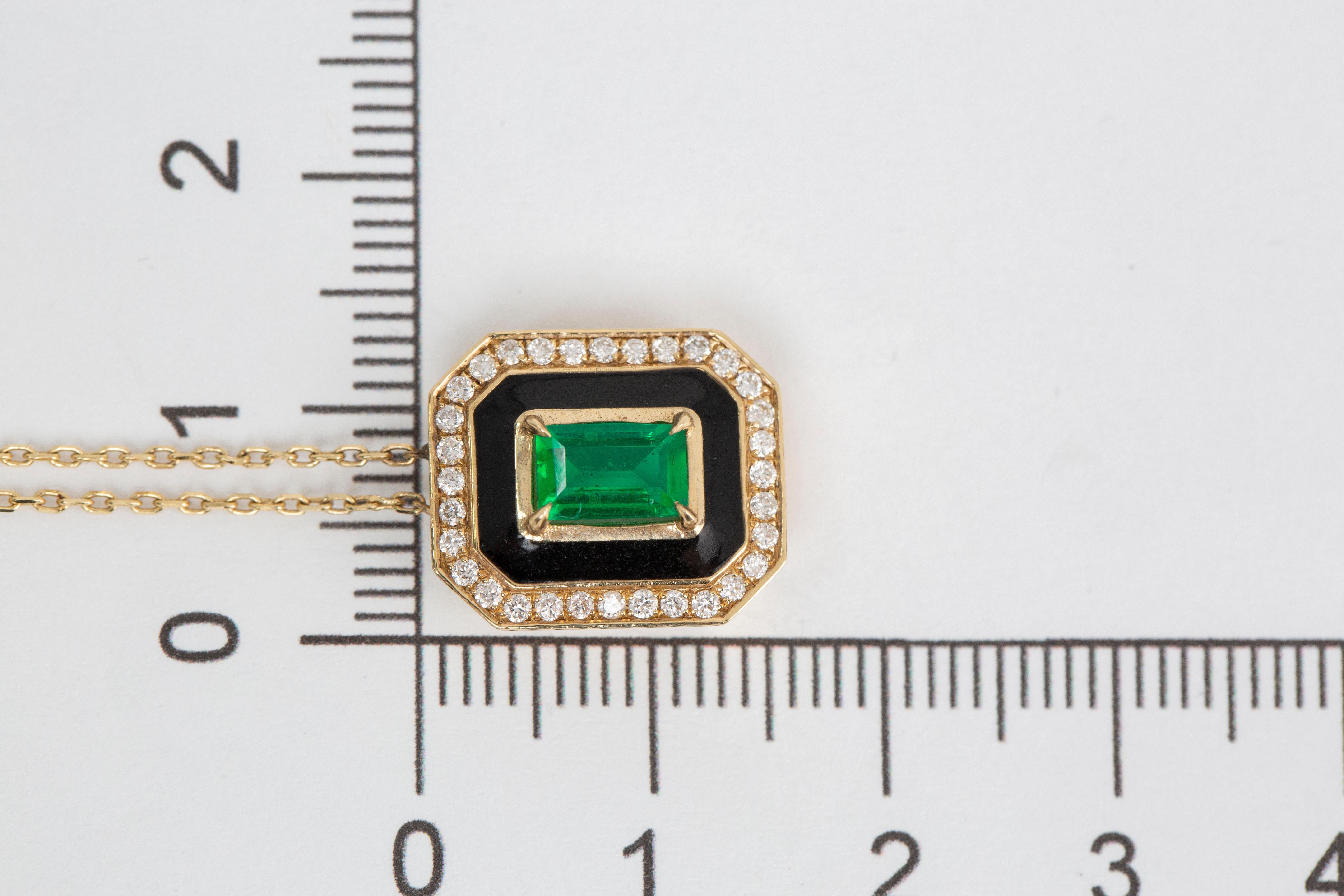 Art Deco Style 0.55 Ct Emerald 14K Gold Necklace 8