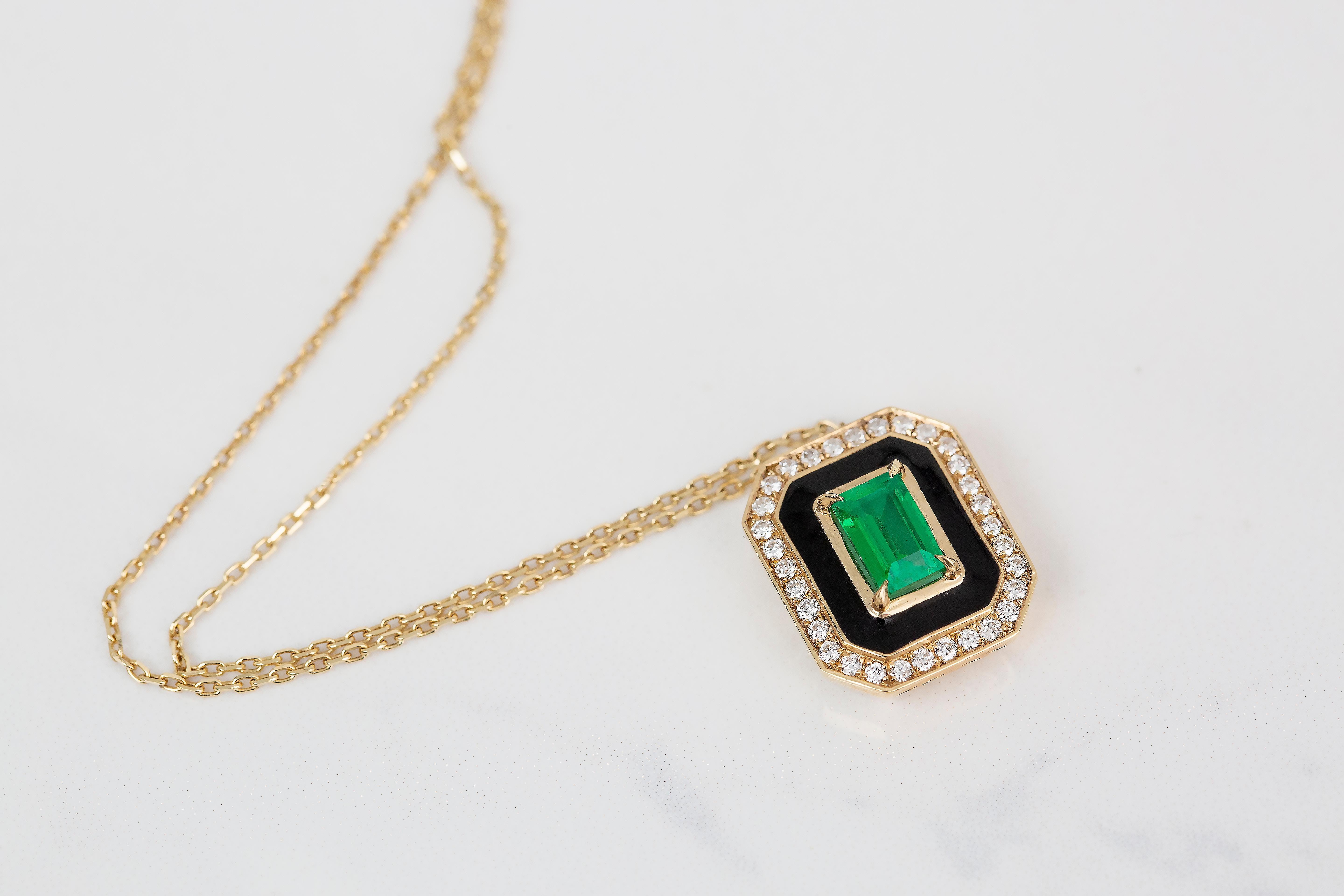 Art Deco Style 0.55 Ct Emerald 14K Gold Necklace 4