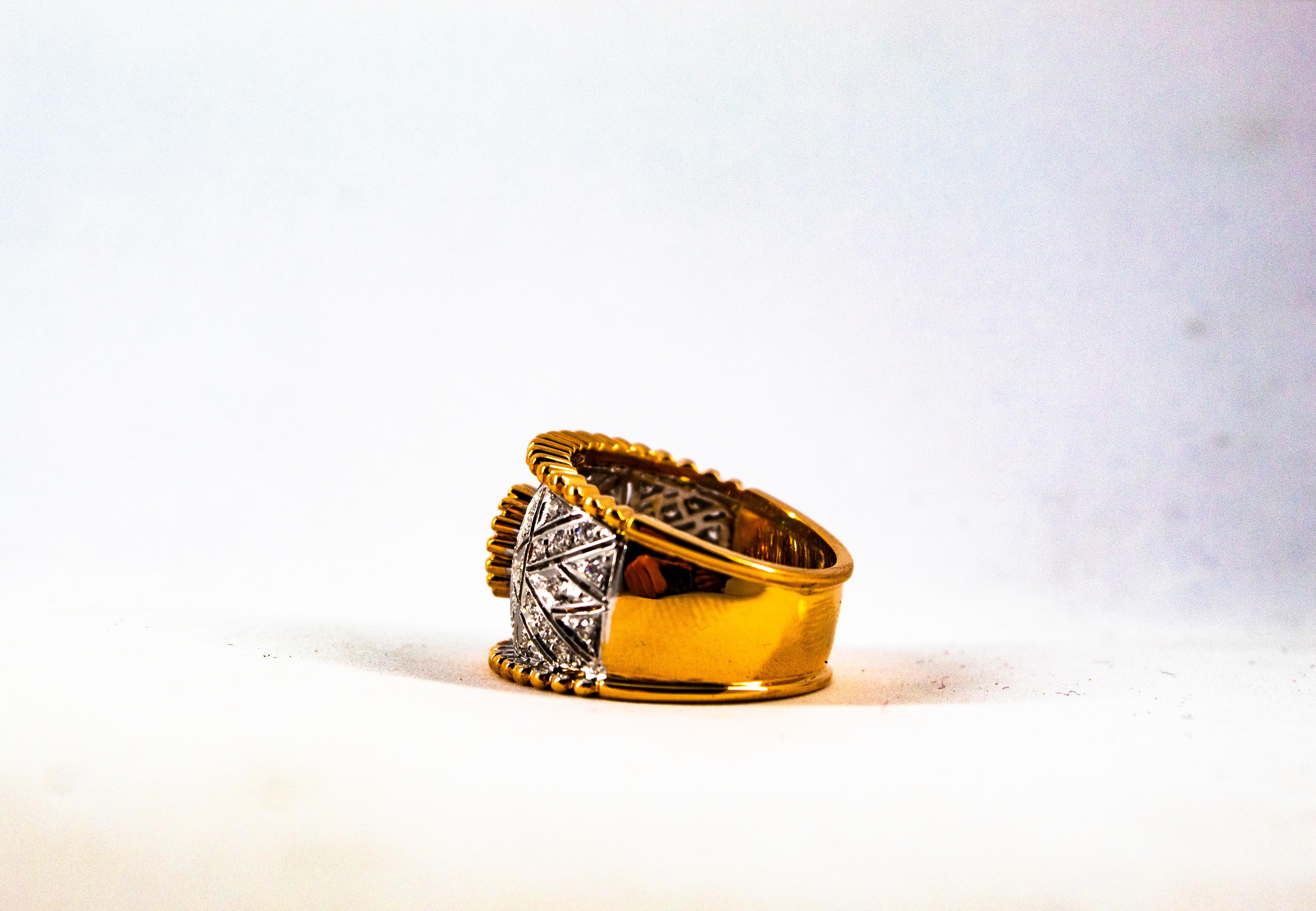 Art Deco Style 0.60 Carat Emerald 0.50 Carat Diamond Yellow Gold Cocktail Ring For Sale 7