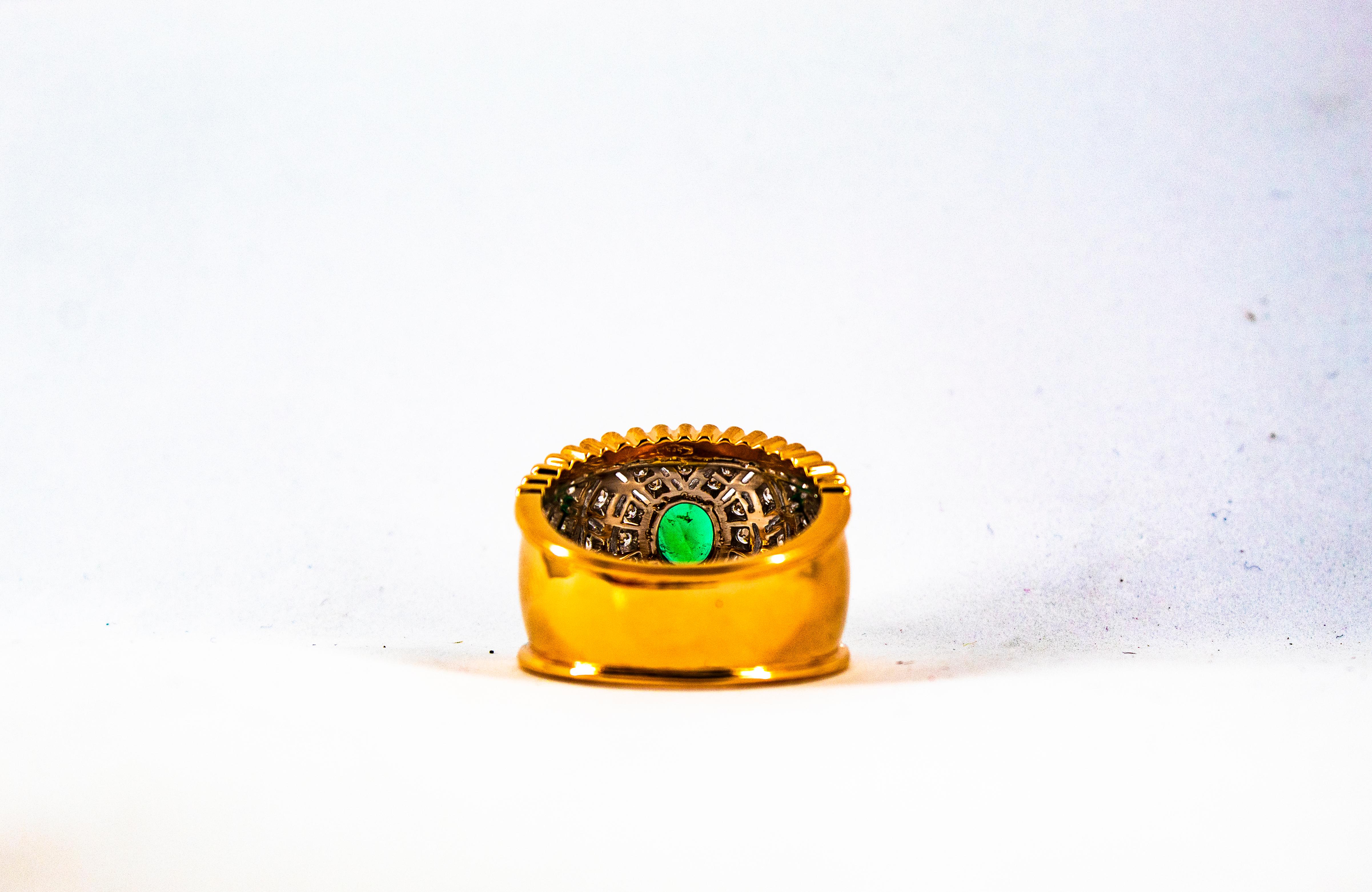 Art Deco Style 0.60 Carat Emerald 0.50 Carat Diamond Yellow Gold Cocktail Ring 8