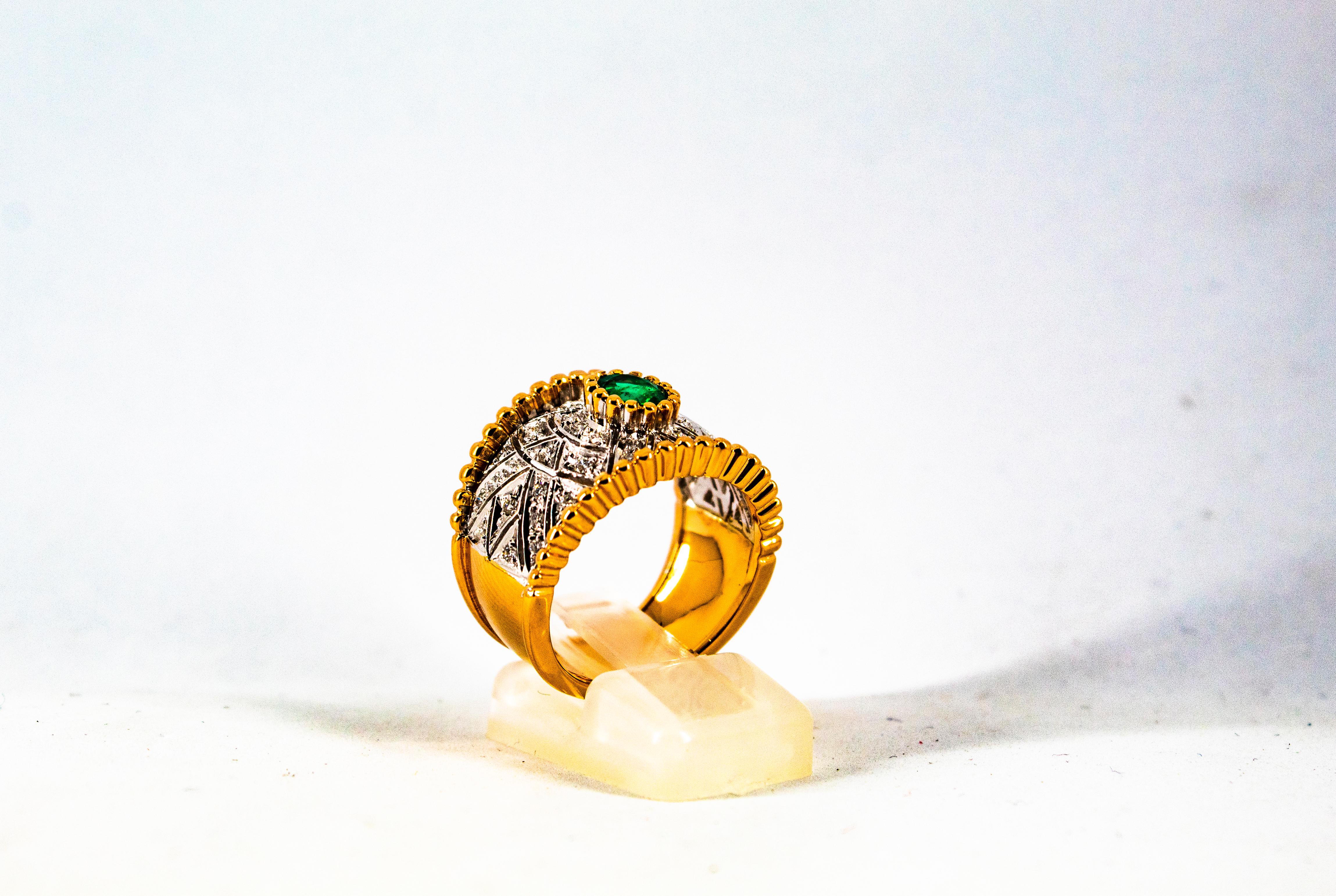 Art Deco Style 0.60 Carat Emerald 0.50 Carat Diamond Yellow Gold Cocktail Ring For Sale 4
