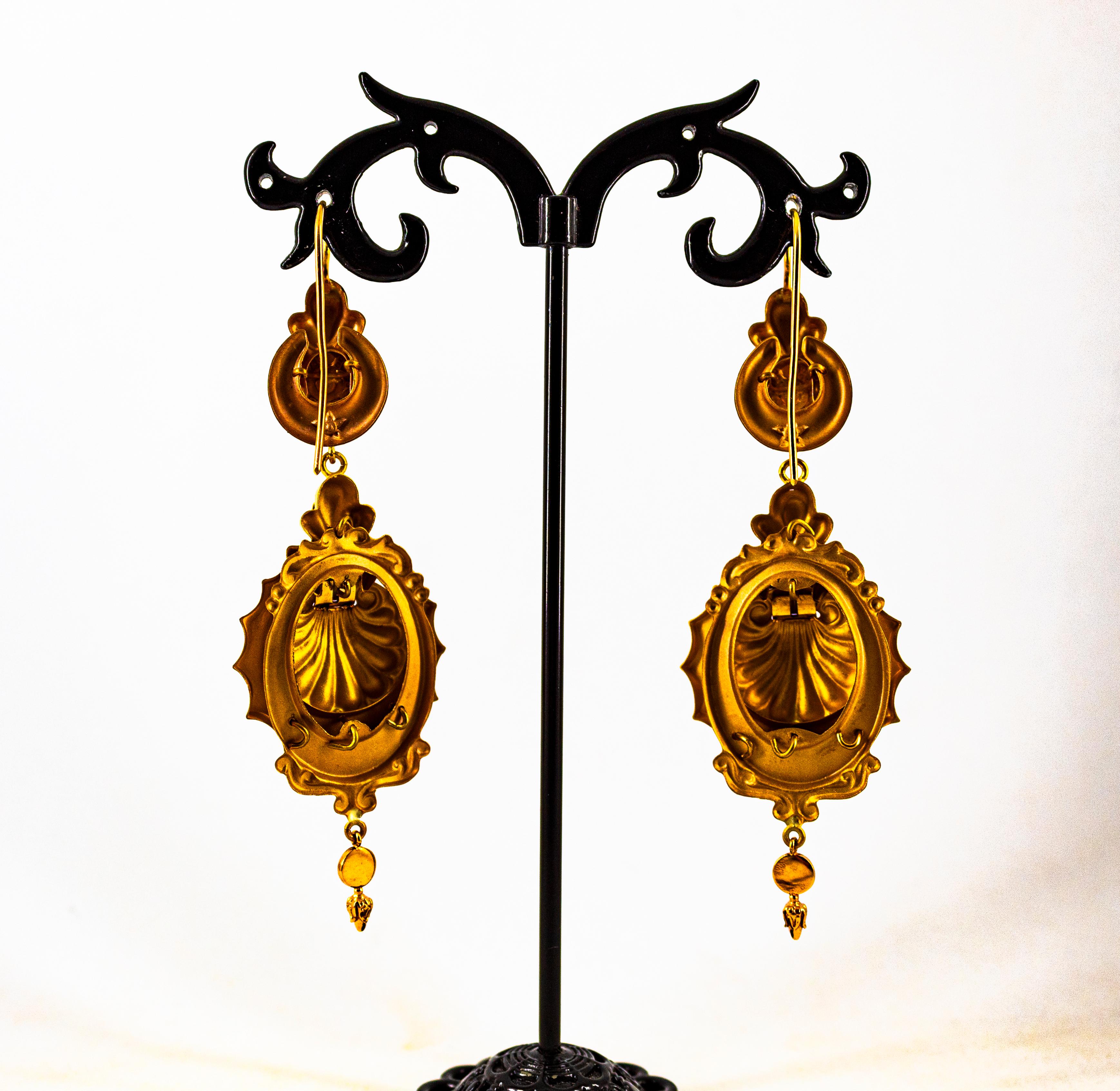 Art Deco Style 0.60 Carat Emerald Turquoise Enamel Yellow Gold Drop Earrings For Sale 4