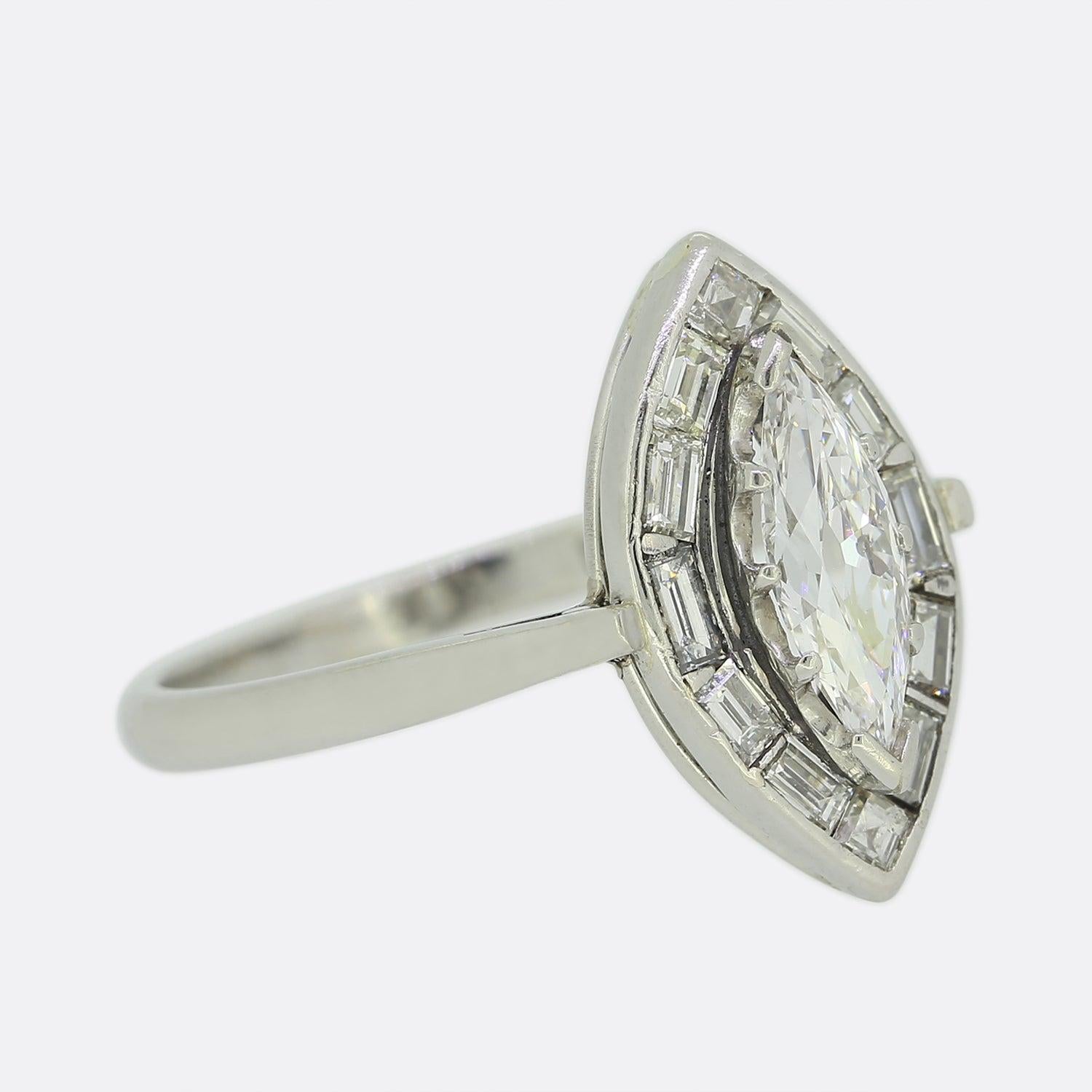 Art Deco Style 0.60 Carat Marquise Cut Diamond Ring In Good Condition For Sale In London, GB