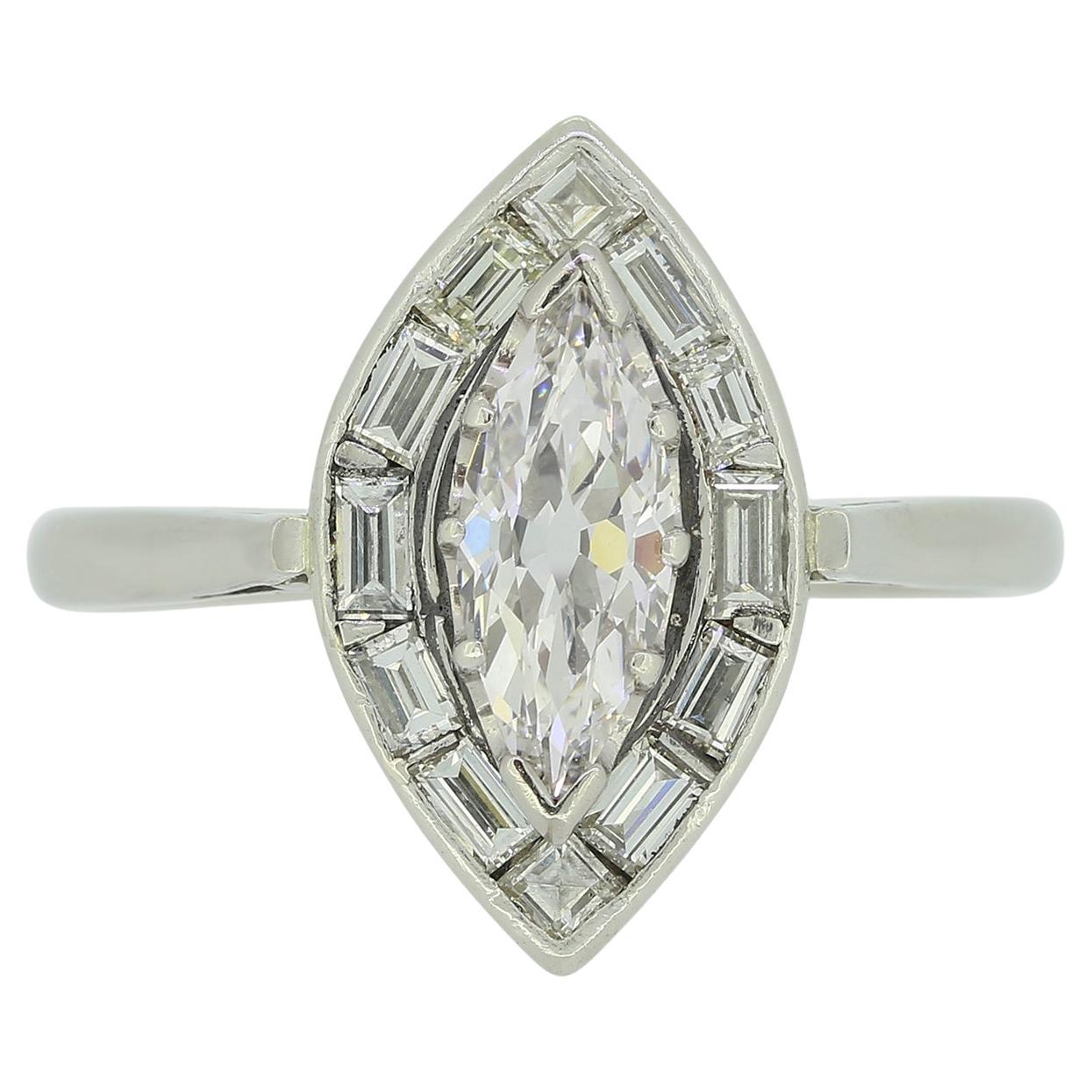 Diamantring im Art-déco-Stil mit 0,60 Karat im Marquise-Schliff