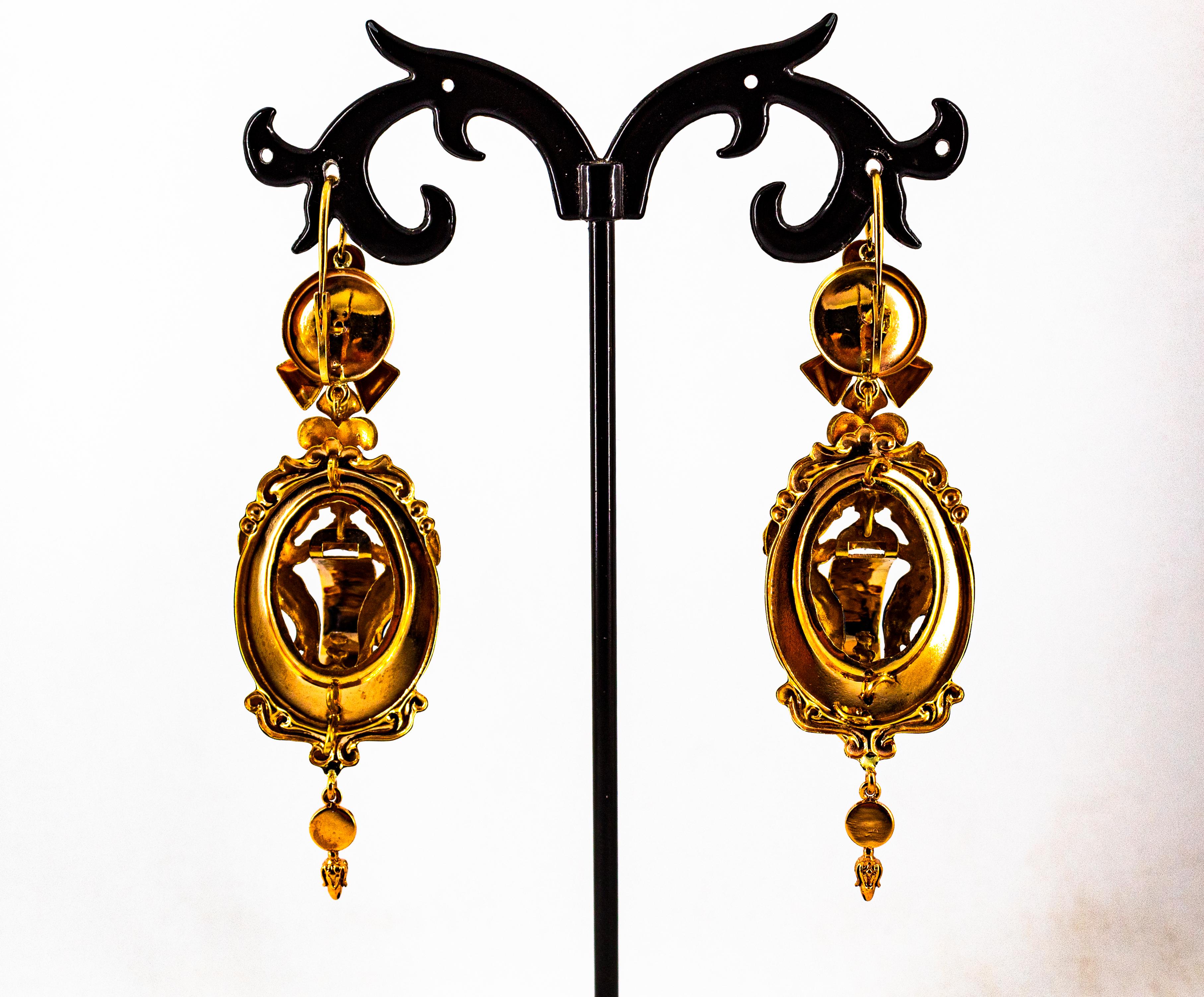 Art Deco Style 0.60 Carat Ruby Turquoise Enamel Yellow Gold Lever-Back Earrings For Sale 2