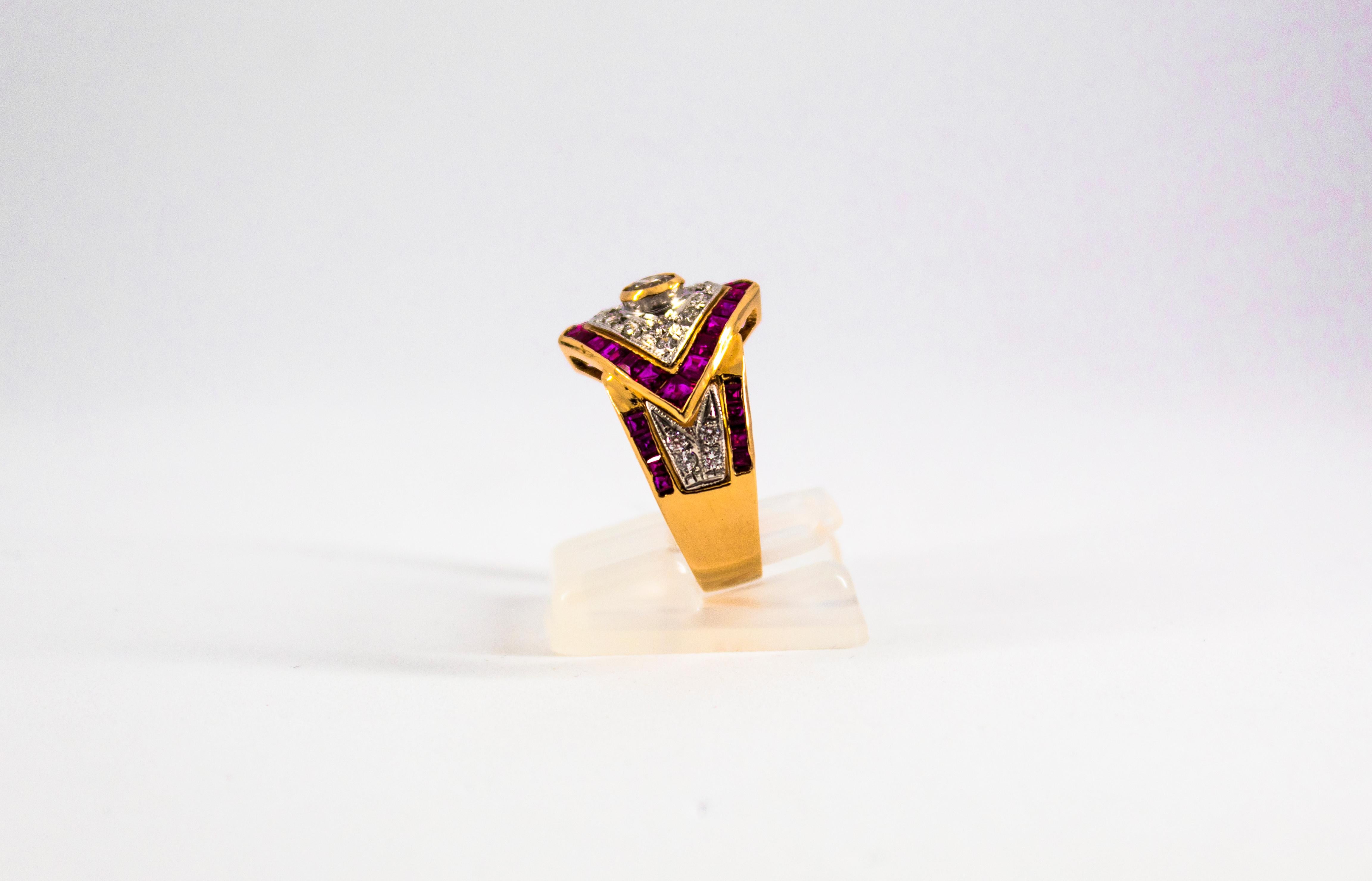 Art Deco Stil 0,60 Karat Weißer Diamant 1,53 Karat Rubin Gelbgold Band Ring (Brillantschliff) im Angebot