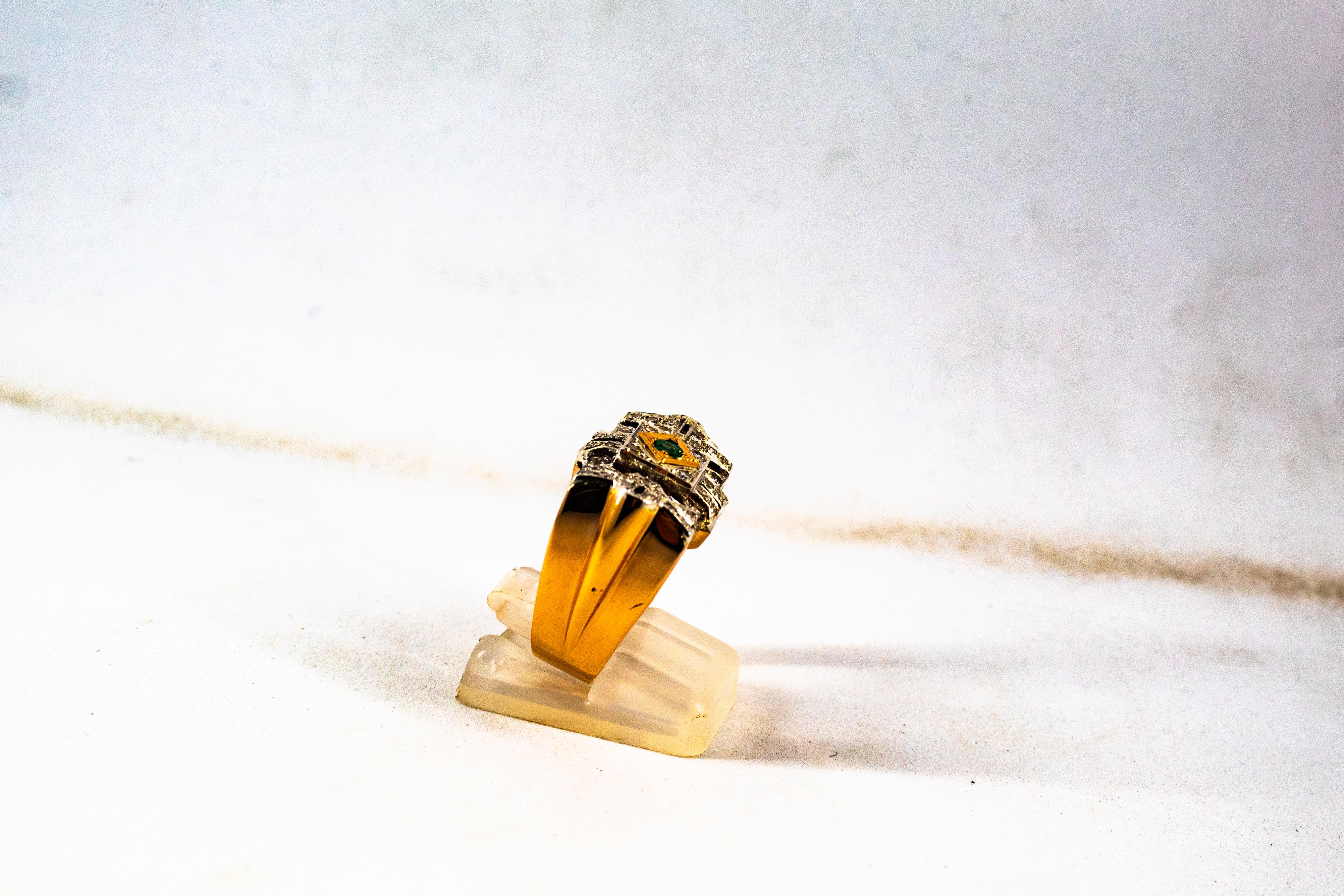 Art Deco Style 0.60 Carat White Diamond Emerald Yellow Gold Cocktail Ring For Sale 6