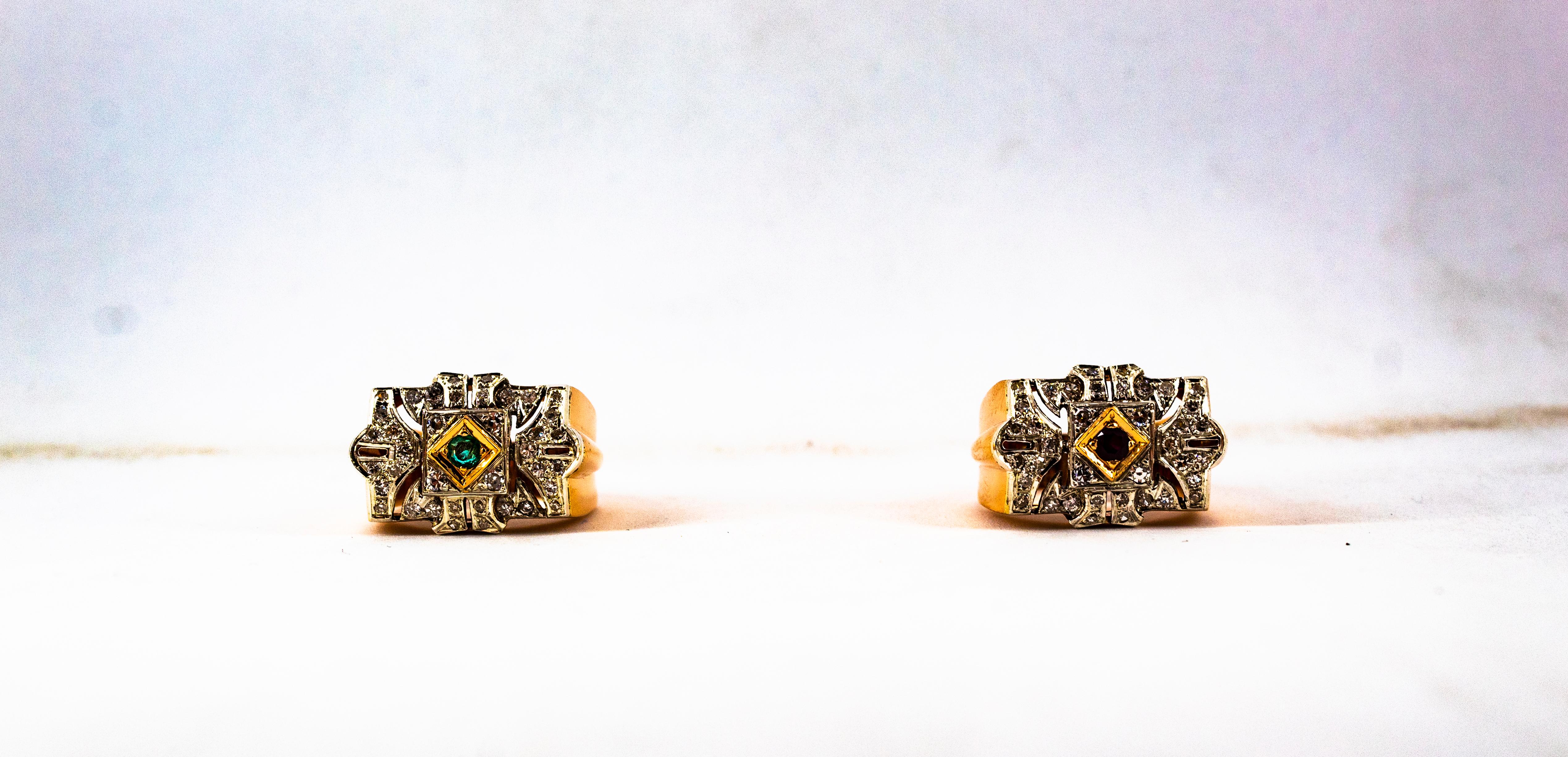 Art Deco-Cocktailring mit 0.60 Karat weißem Diamant und Smaragd aus Gelbgold im Angebot 11