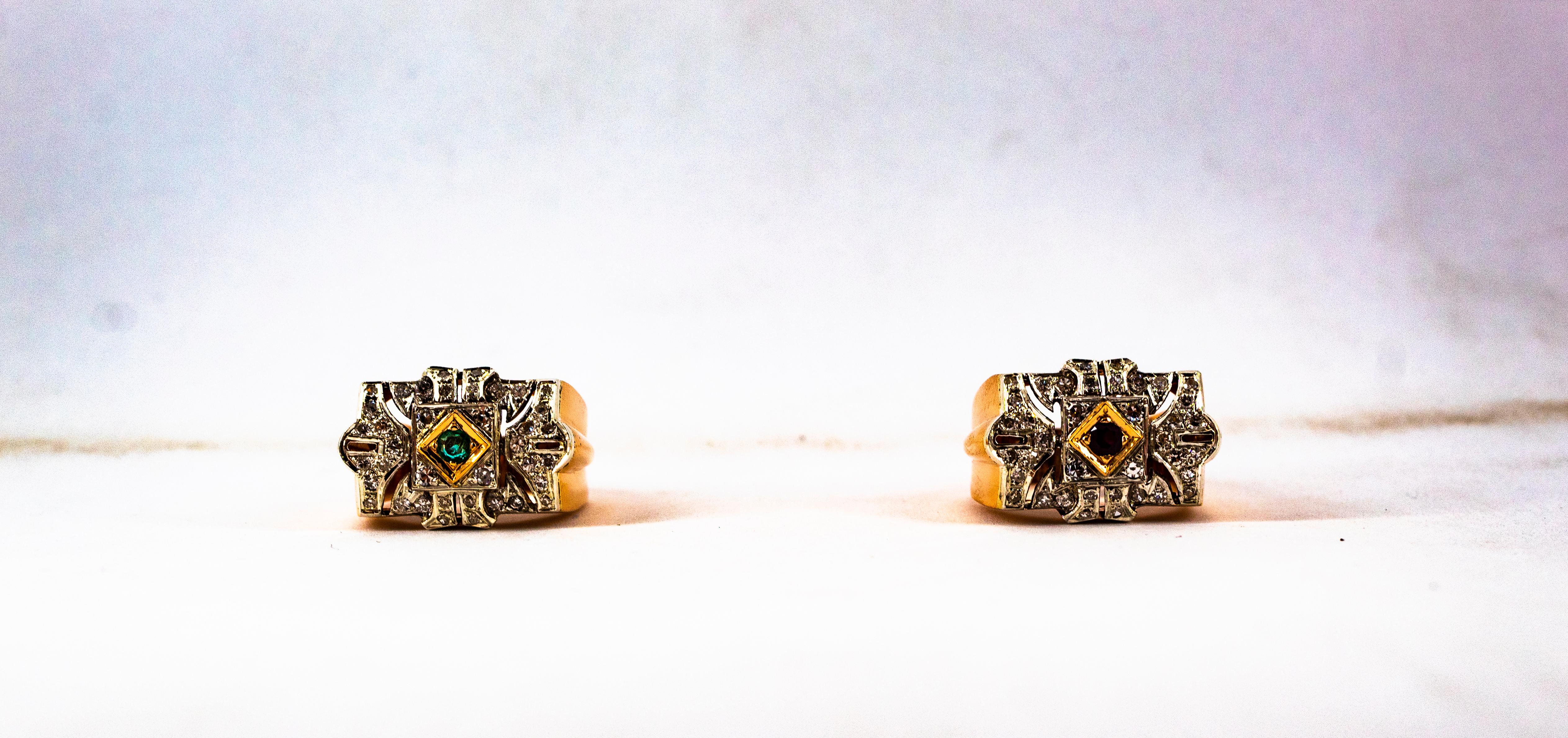 Art Deco-Cocktailring mit 0.60 Karat weißem Diamant und Smaragd aus Gelbgold im Angebot 12