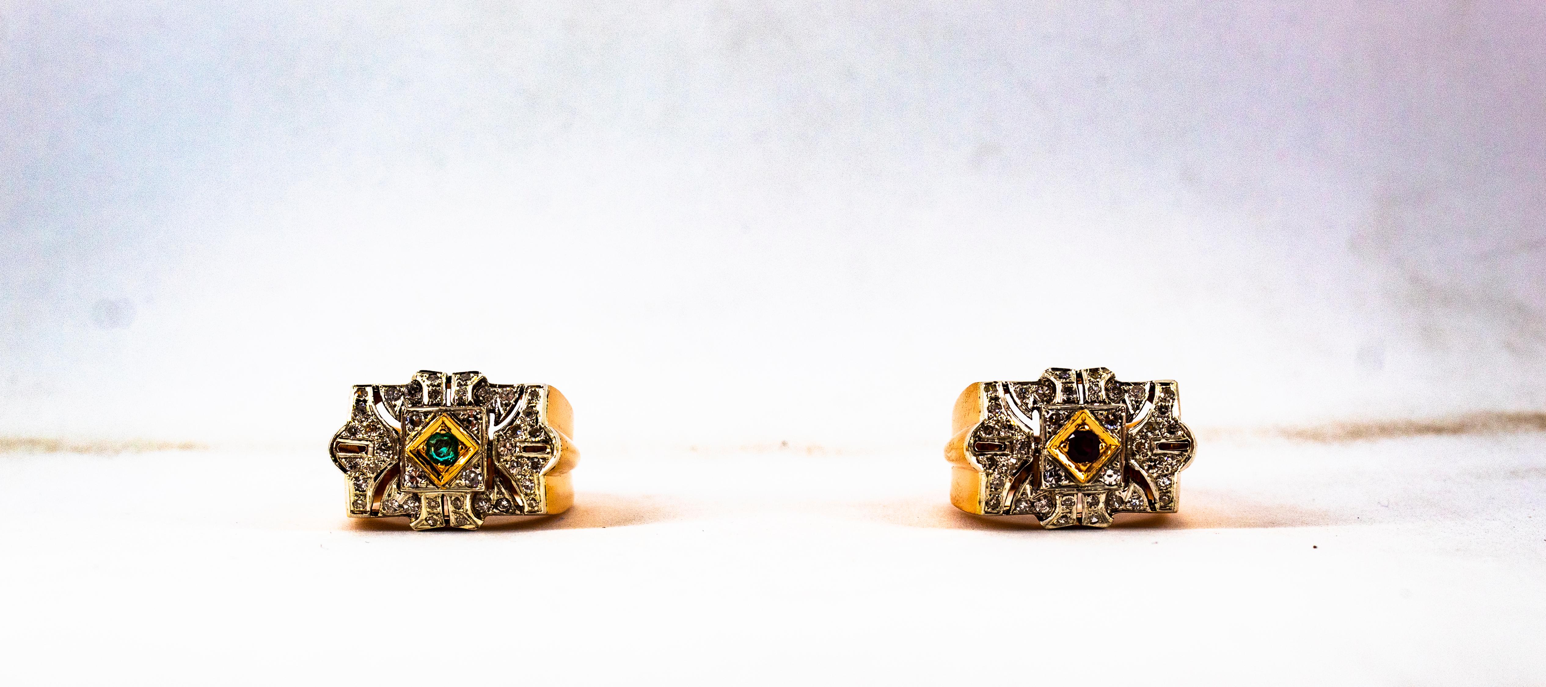 Art Deco-Cocktailring mit 0.60 Karat weißem Diamant und Smaragd aus Gelbgold im Angebot 13