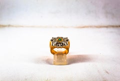 Art Deco Style 0.60 Carat White Diamond Emerald Yellow Gold Cocktail Ring