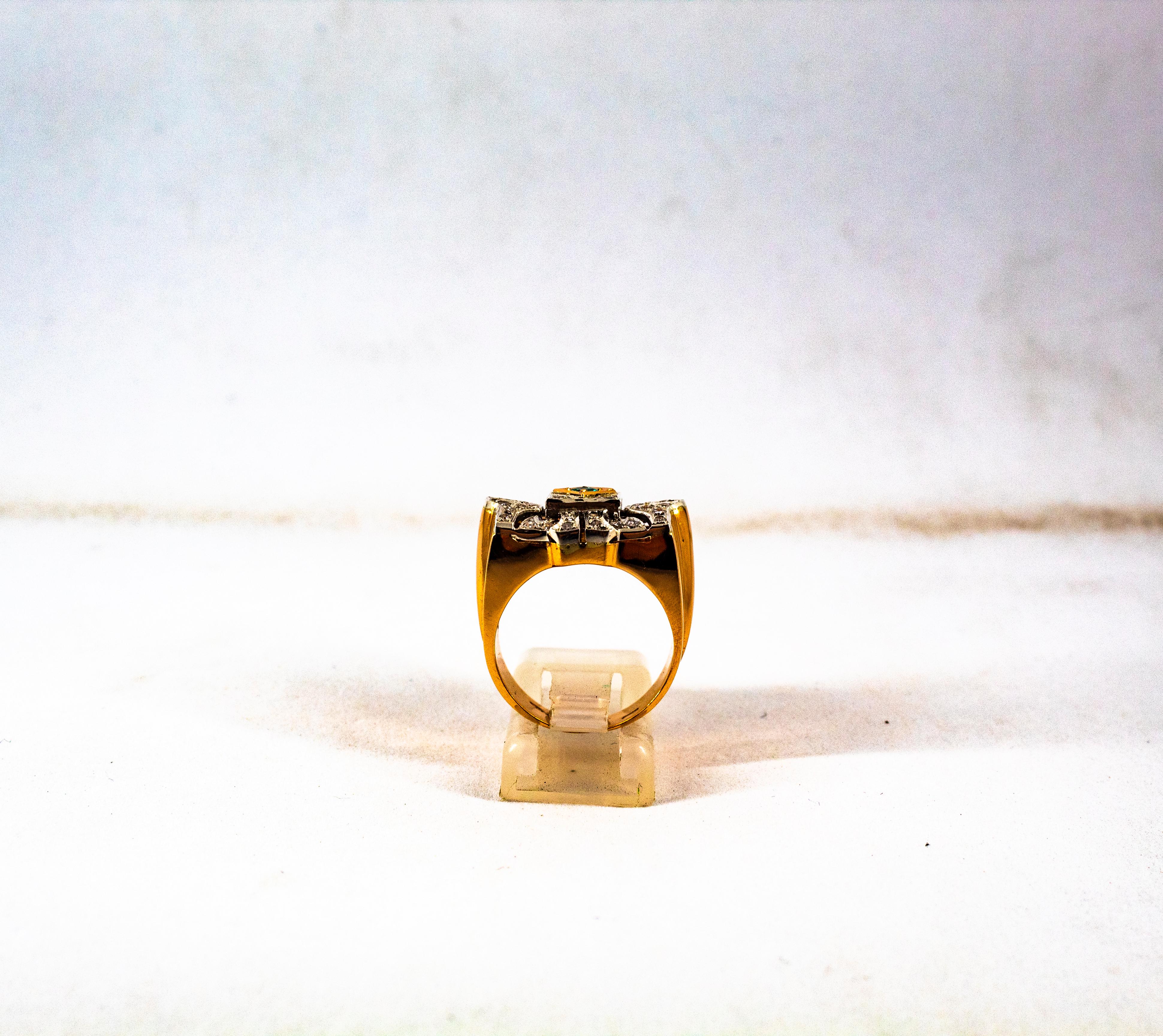 Art Deco-Cocktailring mit 0.60 Karat weißem Diamant und Smaragd aus Gelbgold im Angebot 3