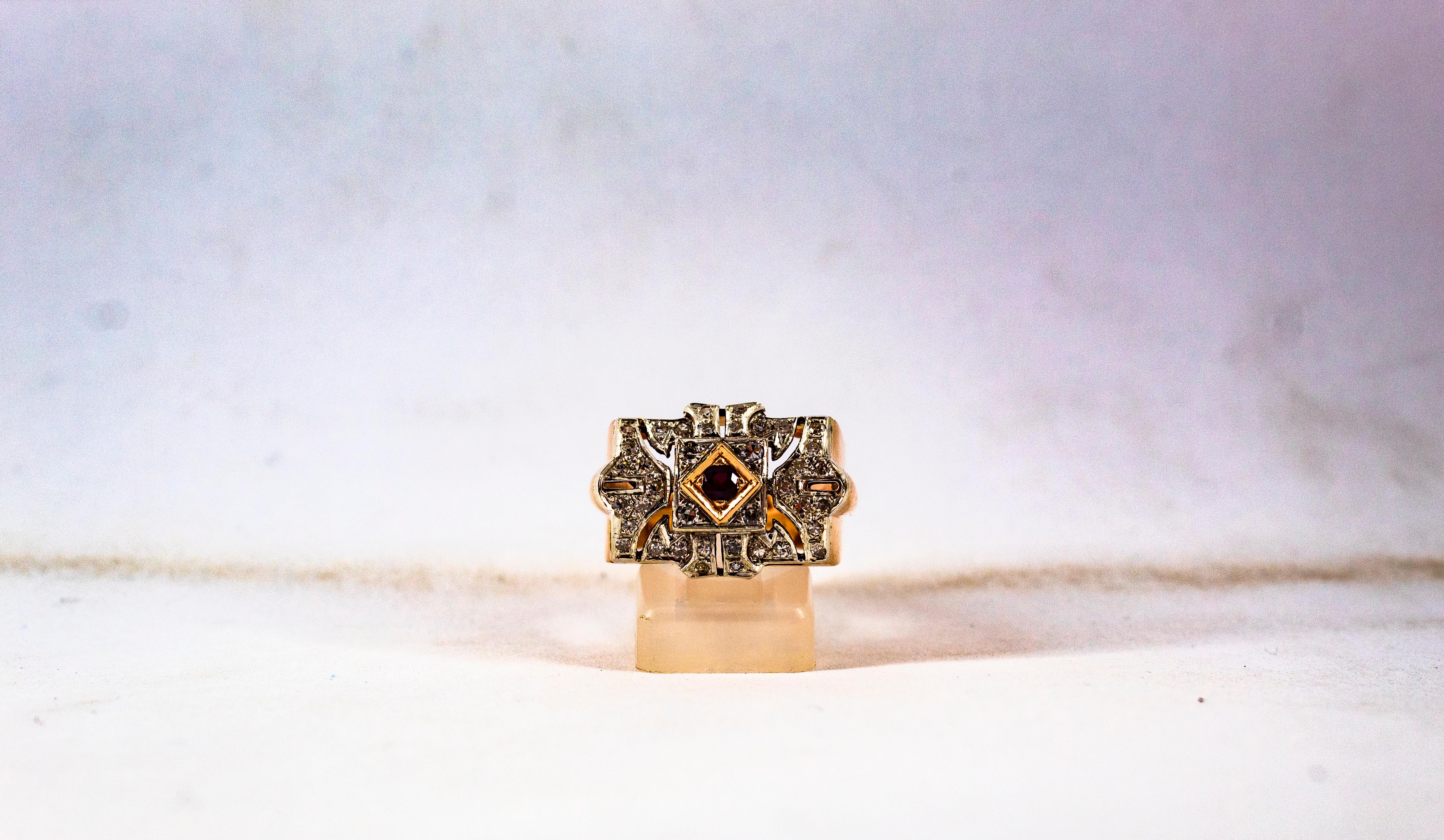 Anello da cocktail in oro giallo con diamante bianco e rubino in stile Art Deco da 0,60 carati in vendita 6