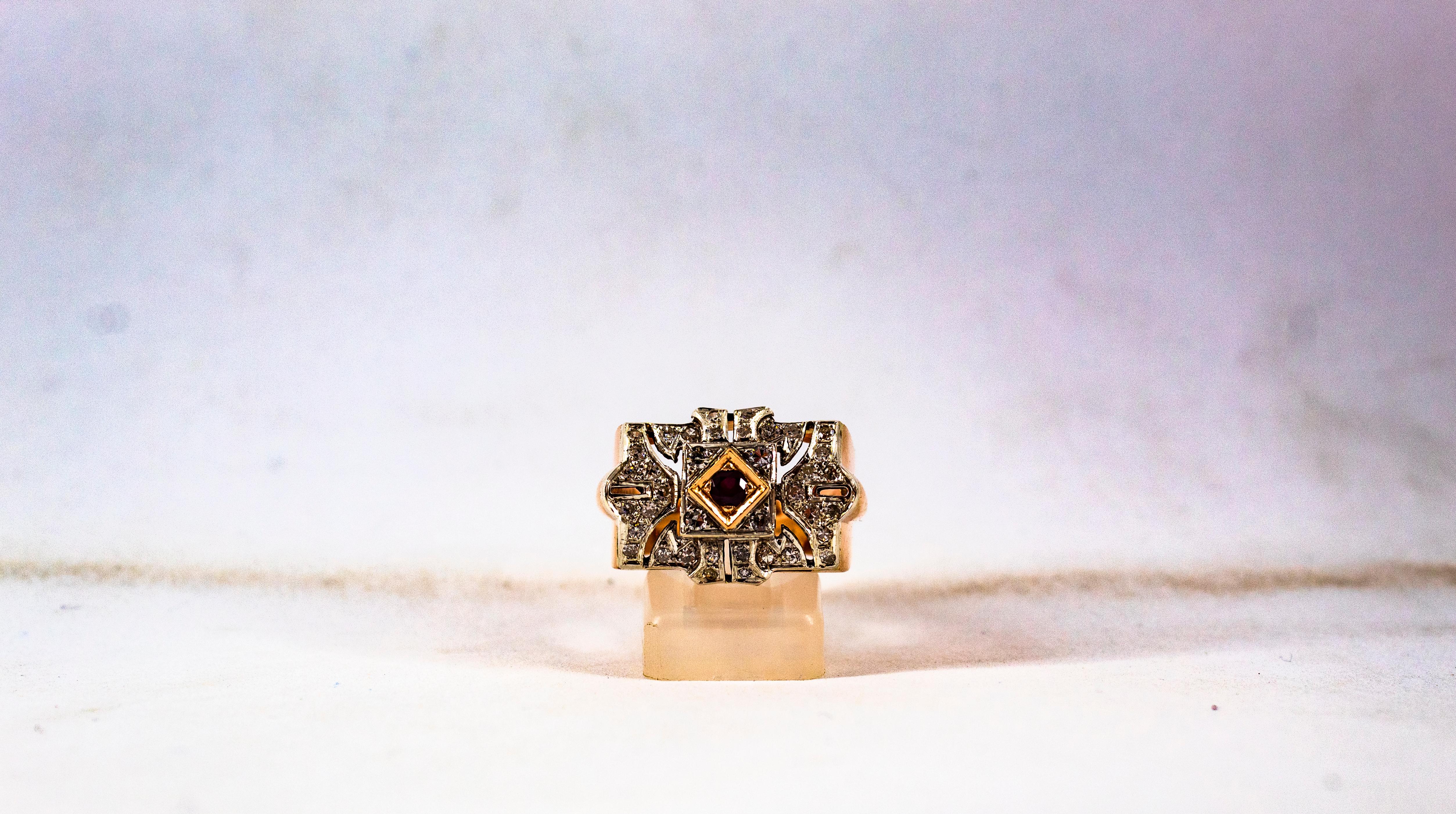 Anello da cocktail in oro giallo con diamante bianco e rubino in stile Art Deco da 0,60 carati in vendita 7