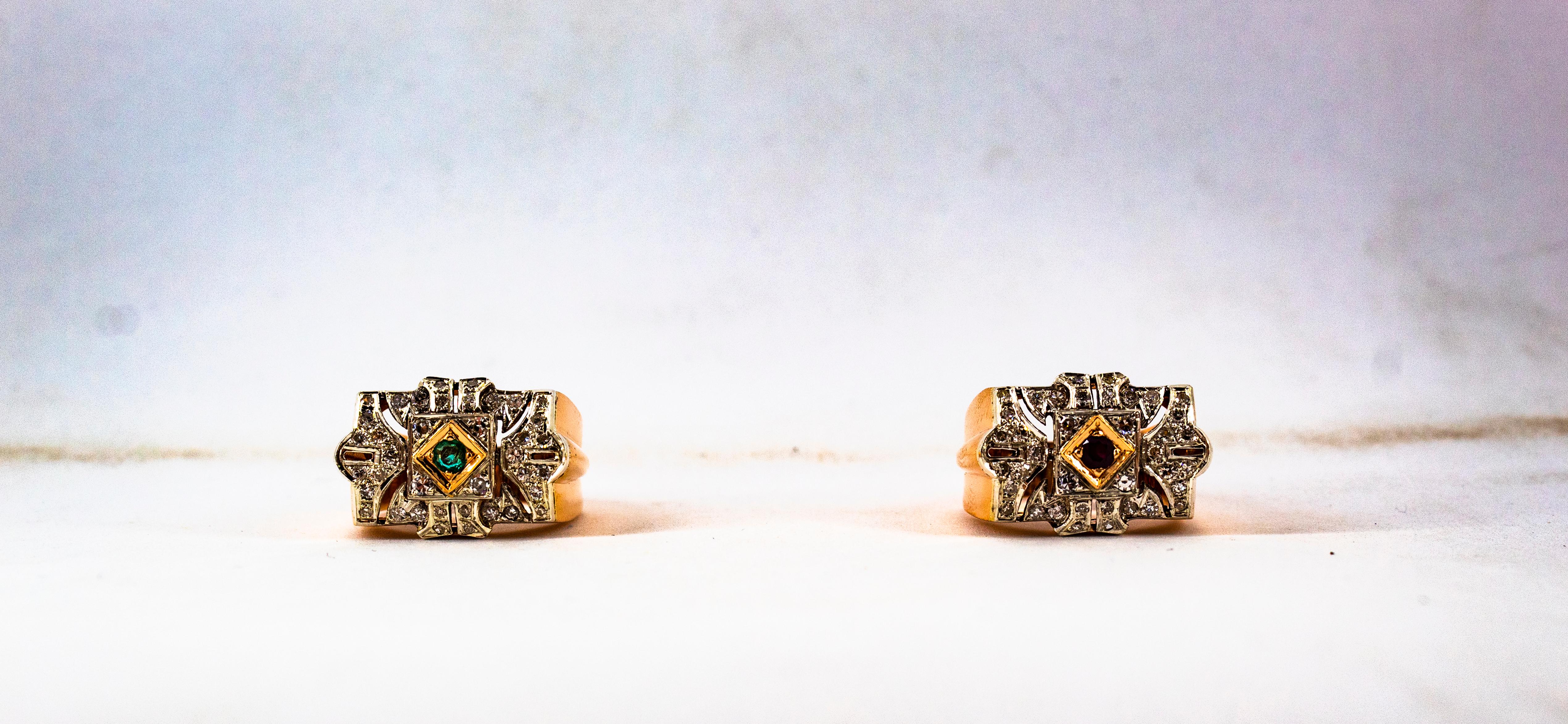 Taglio brillante Anello da cocktail in oro giallo con diamante bianco e rubino in stile Art Deco da 0,60 carati in vendita