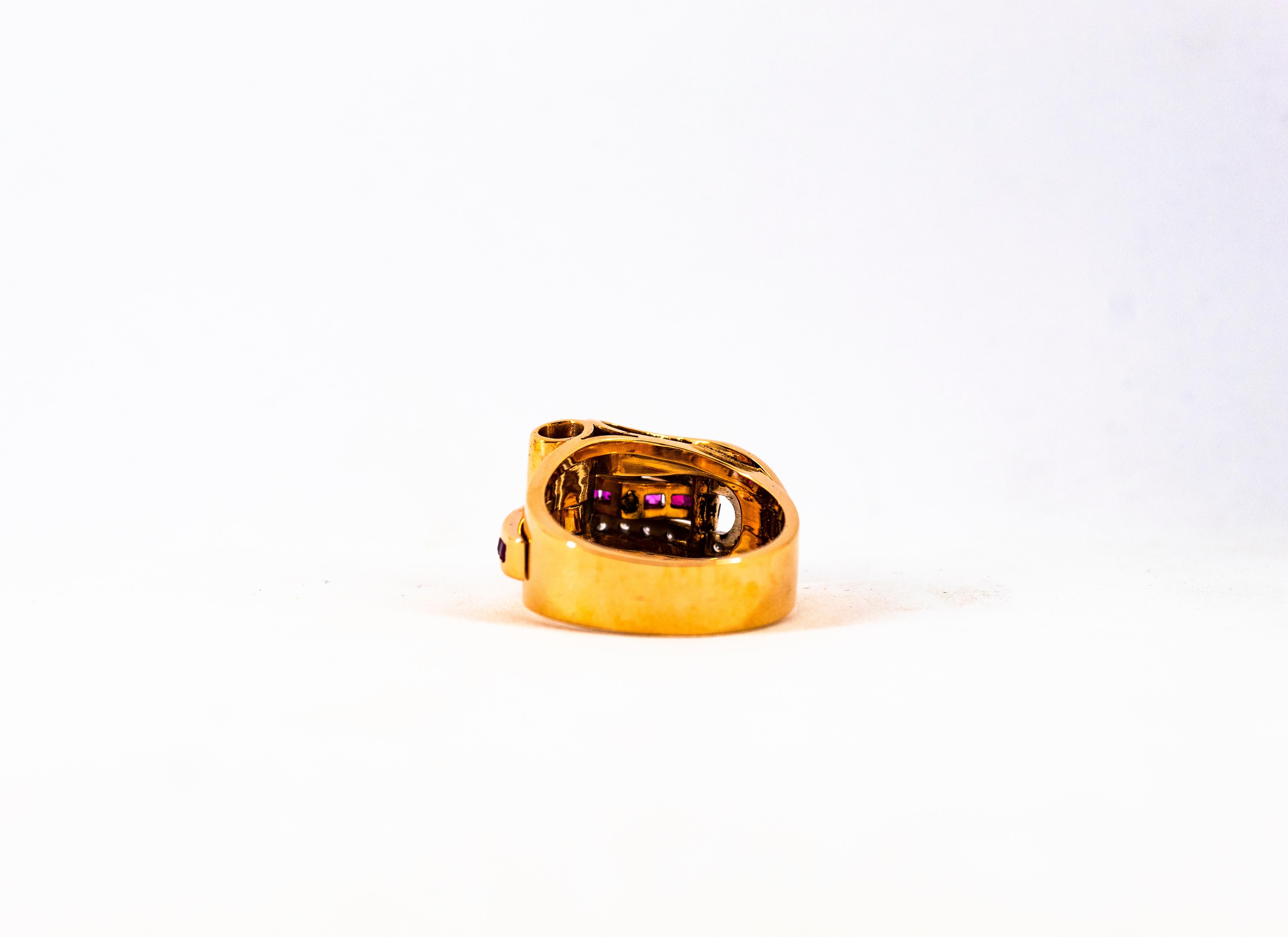 Anello in oro giallo con diamanti bianchi taglio carré da 0,62 carati e rubino in stile Art Deco in vendita 7