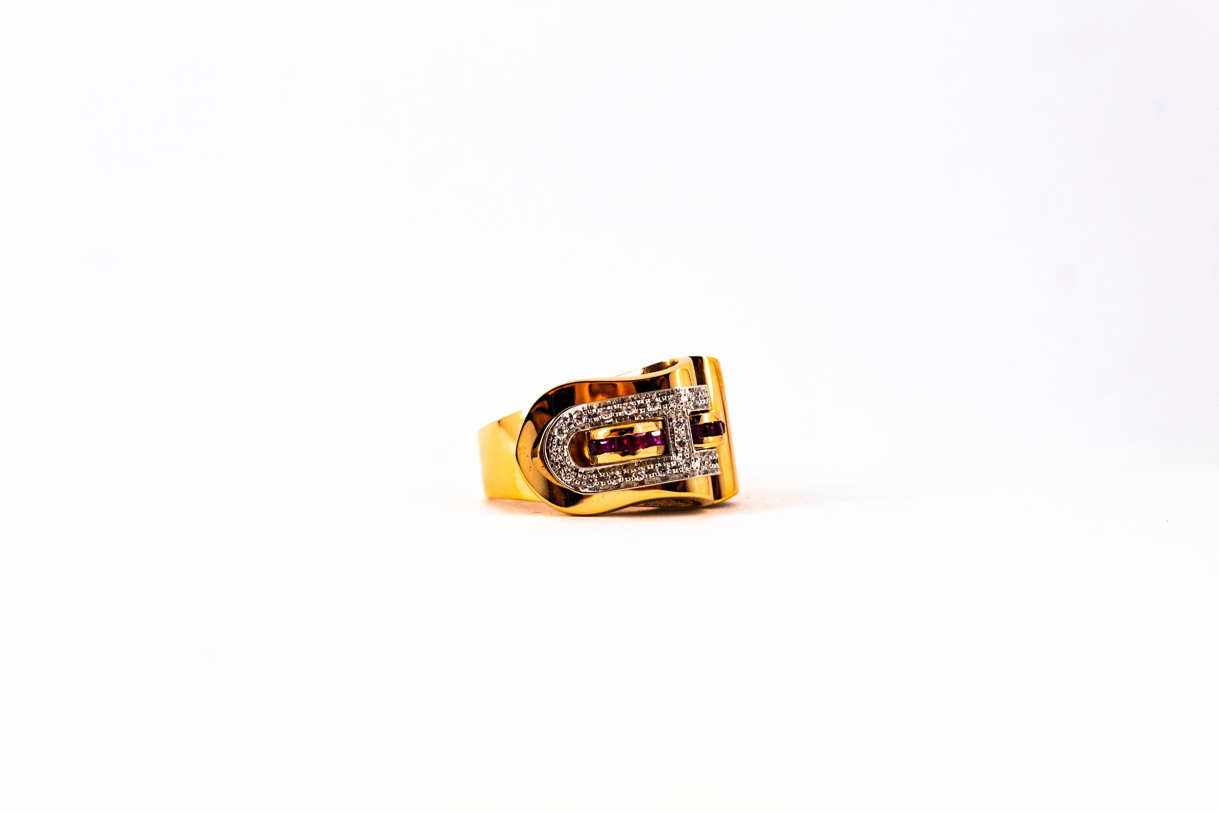 Anello in oro giallo con diamanti bianchi taglio carré da 0,62 carati e rubino in stile Art Deco in vendita 9