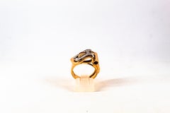 Art Deco Style 0.62 Carat White Diamonds Carré Cut Ruby Yellow Gold Ring