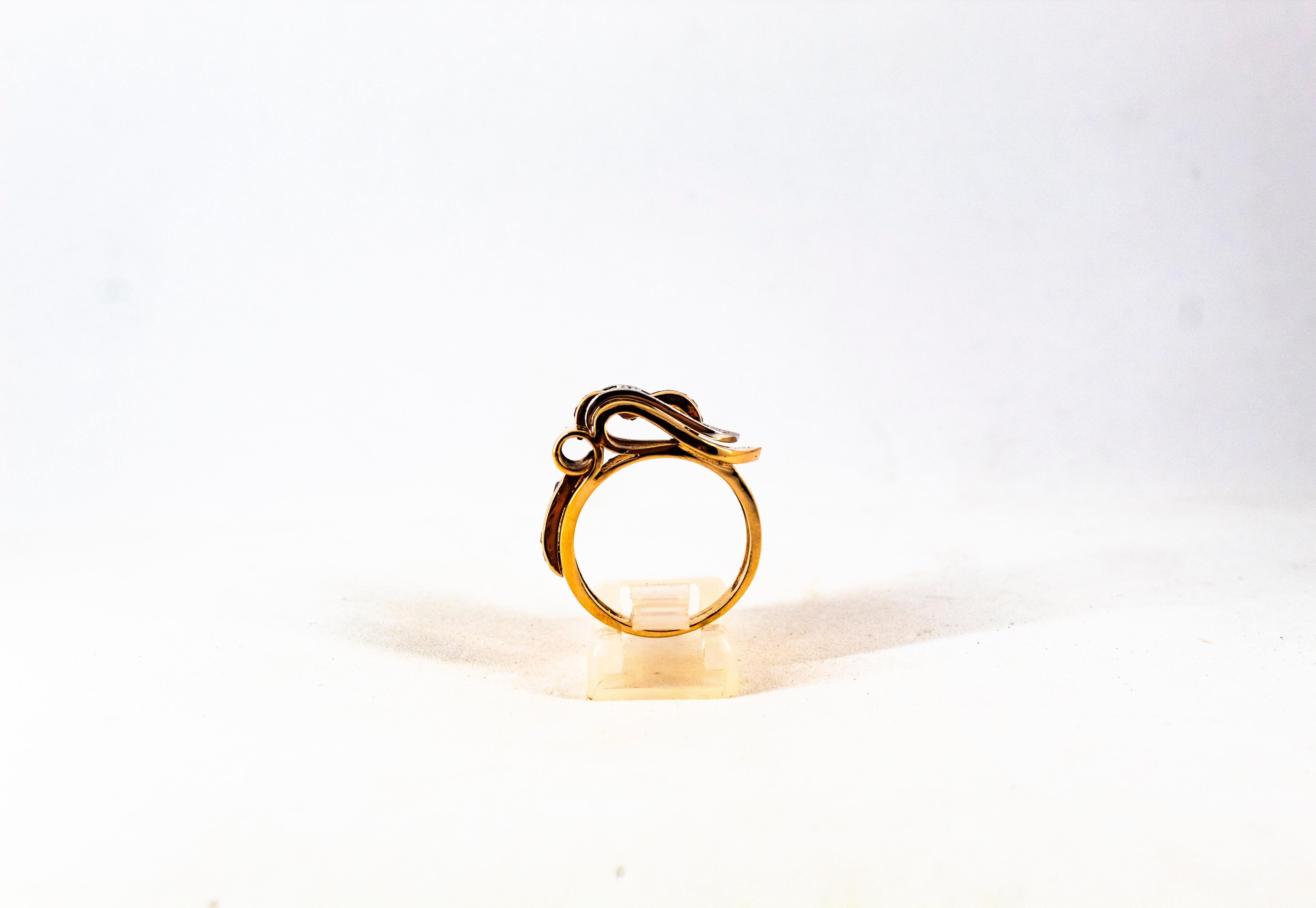 da uomo o donna Anello in oro giallo con diamanti bianchi taglio carré da 0,62 carati e rubino in stile Art Deco in vendita