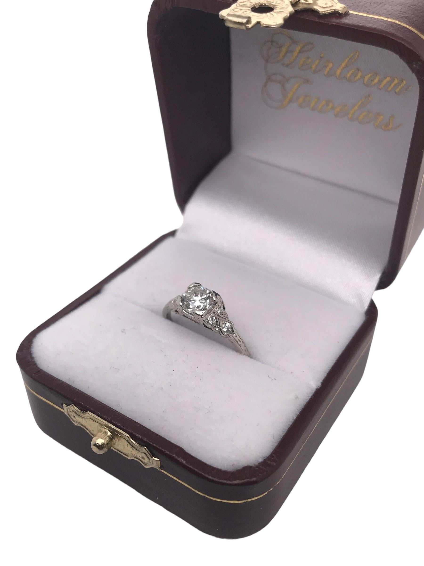 Art Deco Style 0.65 Carat Platinum Diamond Engagement Ring For Sale 5