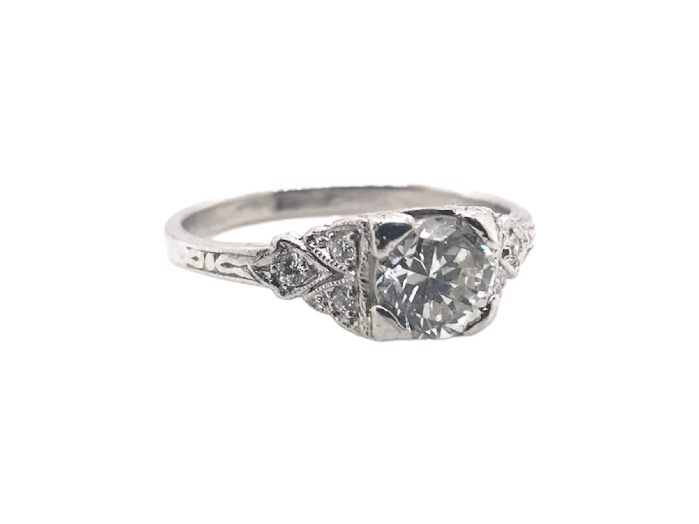 Round Cut Art Deco Style 0.65 Carat Platinum Diamond Engagement Ring For Sale