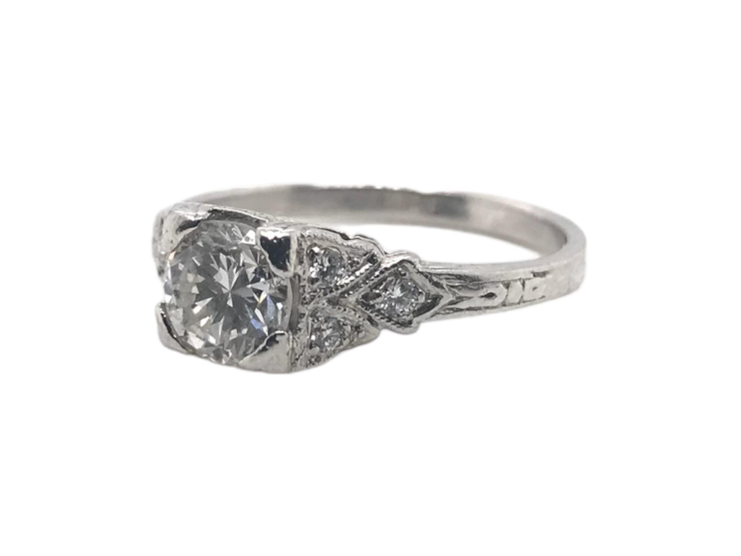 Art Deco Style 0.65 Carat Platinum Diamond Engagement Ring In Excellent Condition For Sale In Montgomery, AL