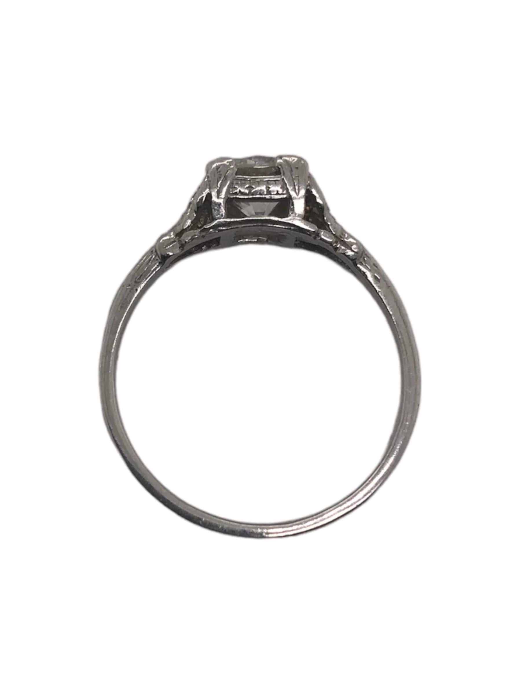 Art Deco Style 0.65 Carat Platinum Diamond Engagement Ring For Sale 1