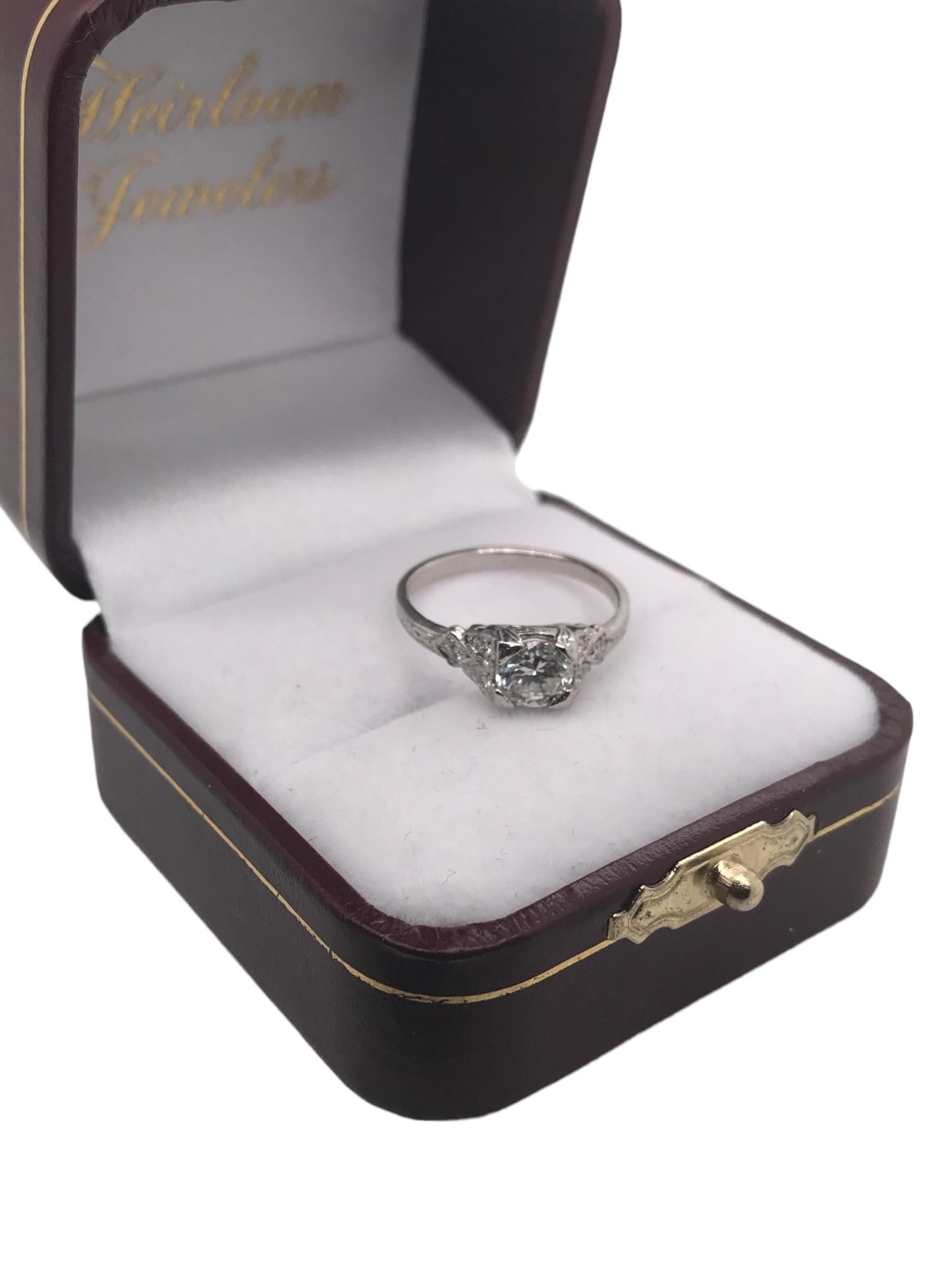 Art Deco Style 0.65 Carat Platinum Diamond Engagement Ring For Sale 2