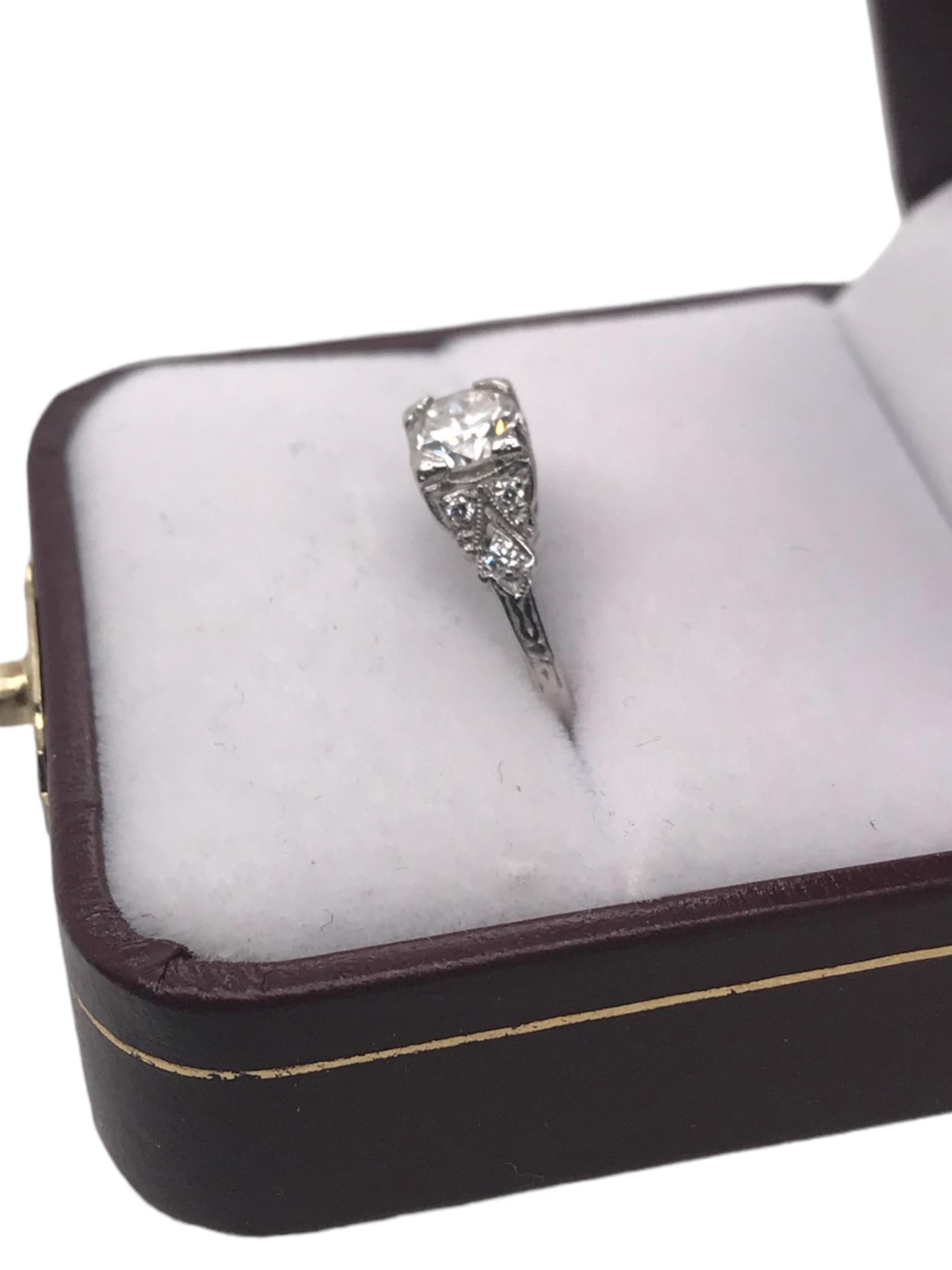 Art Deco Style 0.65 Carat Platinum Diamond Engagement Ring For Sale 4