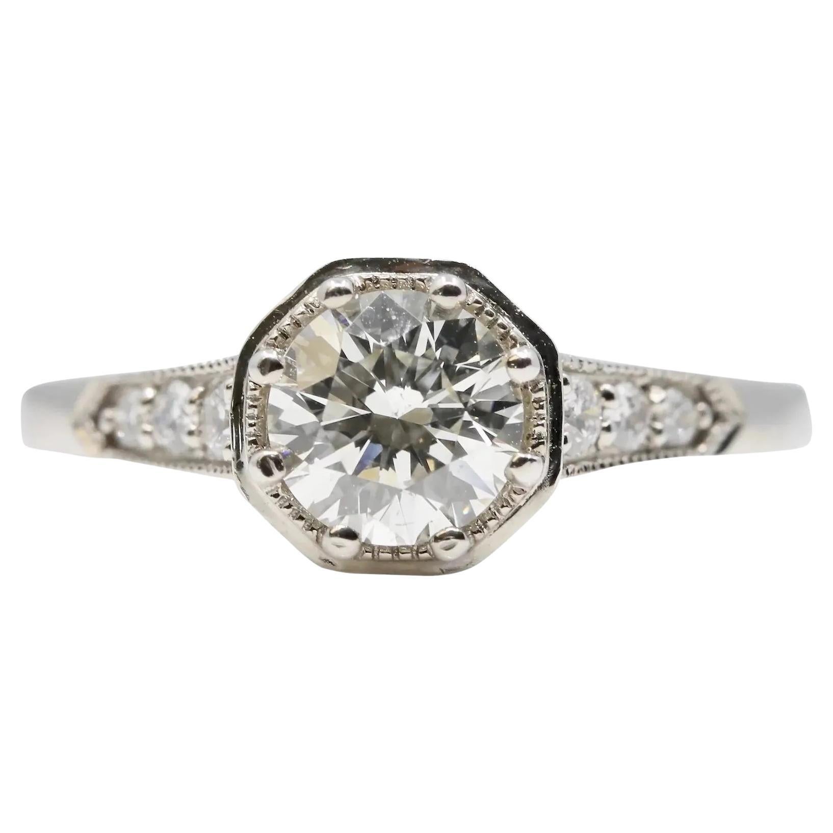 Art Deco Style 0.70ct Diamond Engagement Ring in 14K White Gold