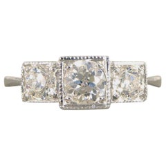 Art Deco Style 0.70ct Old Cut Diamond Three Stone Geometric Ring in Platinum