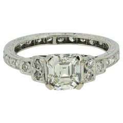 Anello di fidanzamento in stile Art Deco con diamante taglio Asscher da 0,73 carati, misura K (50)