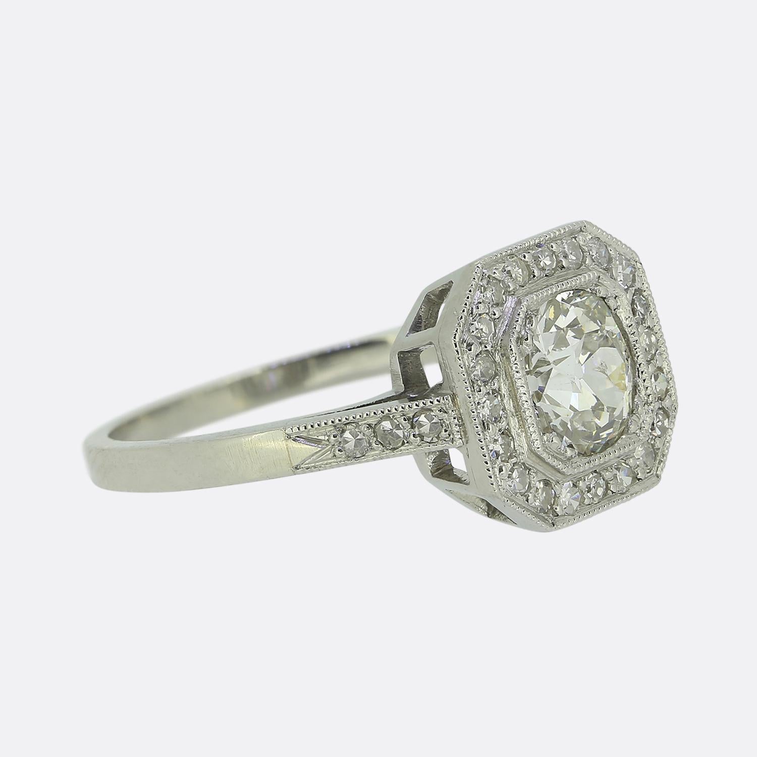 Old Mine Cut Art Deco Style 0.75 Carat Diamond Cluster Ring For Sale