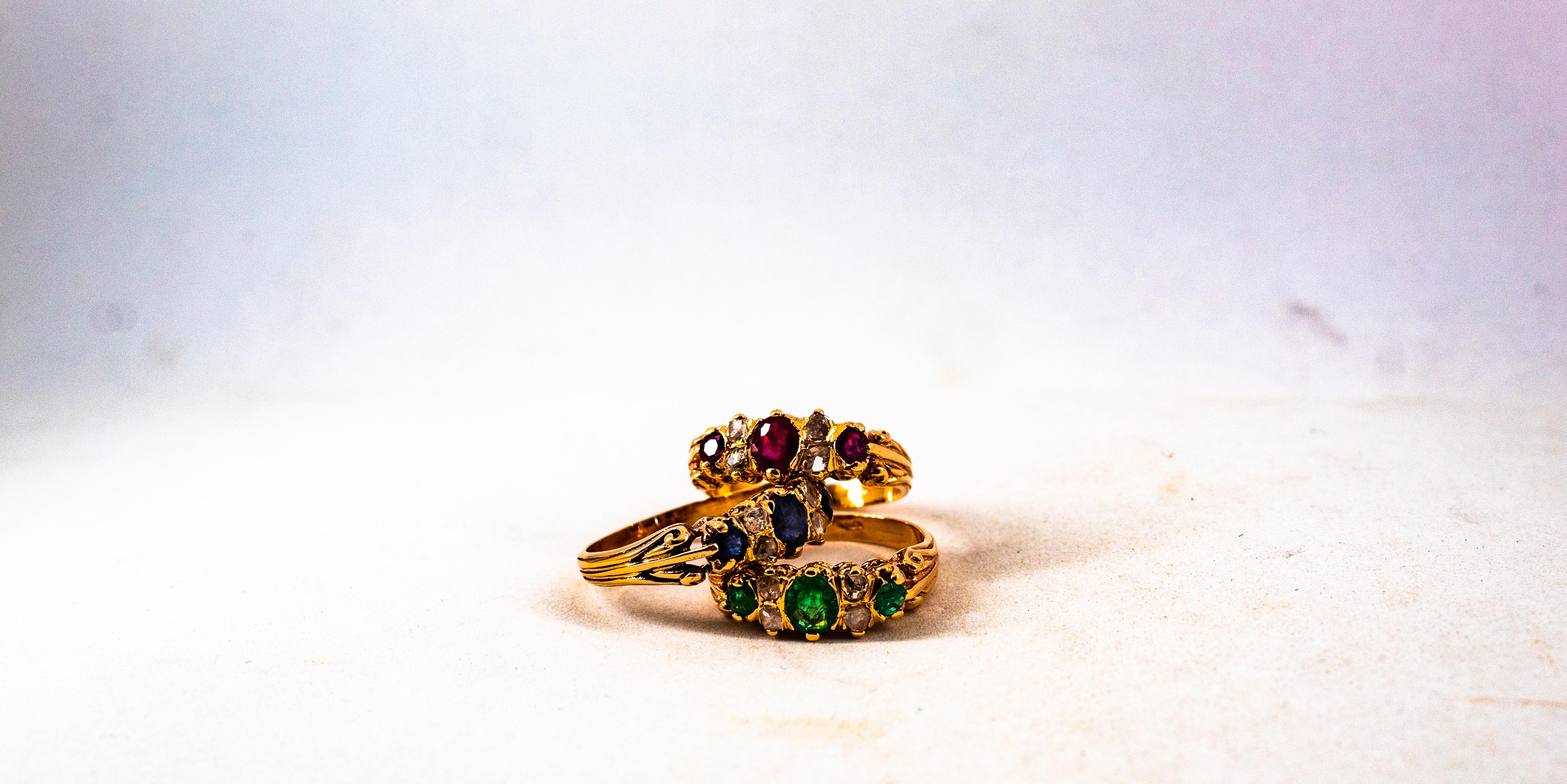 Art Deco Style 0.75 Carat Rose Cut Diamond Oval Cut Ruby Yellow Gold Band Ring For Sale 6