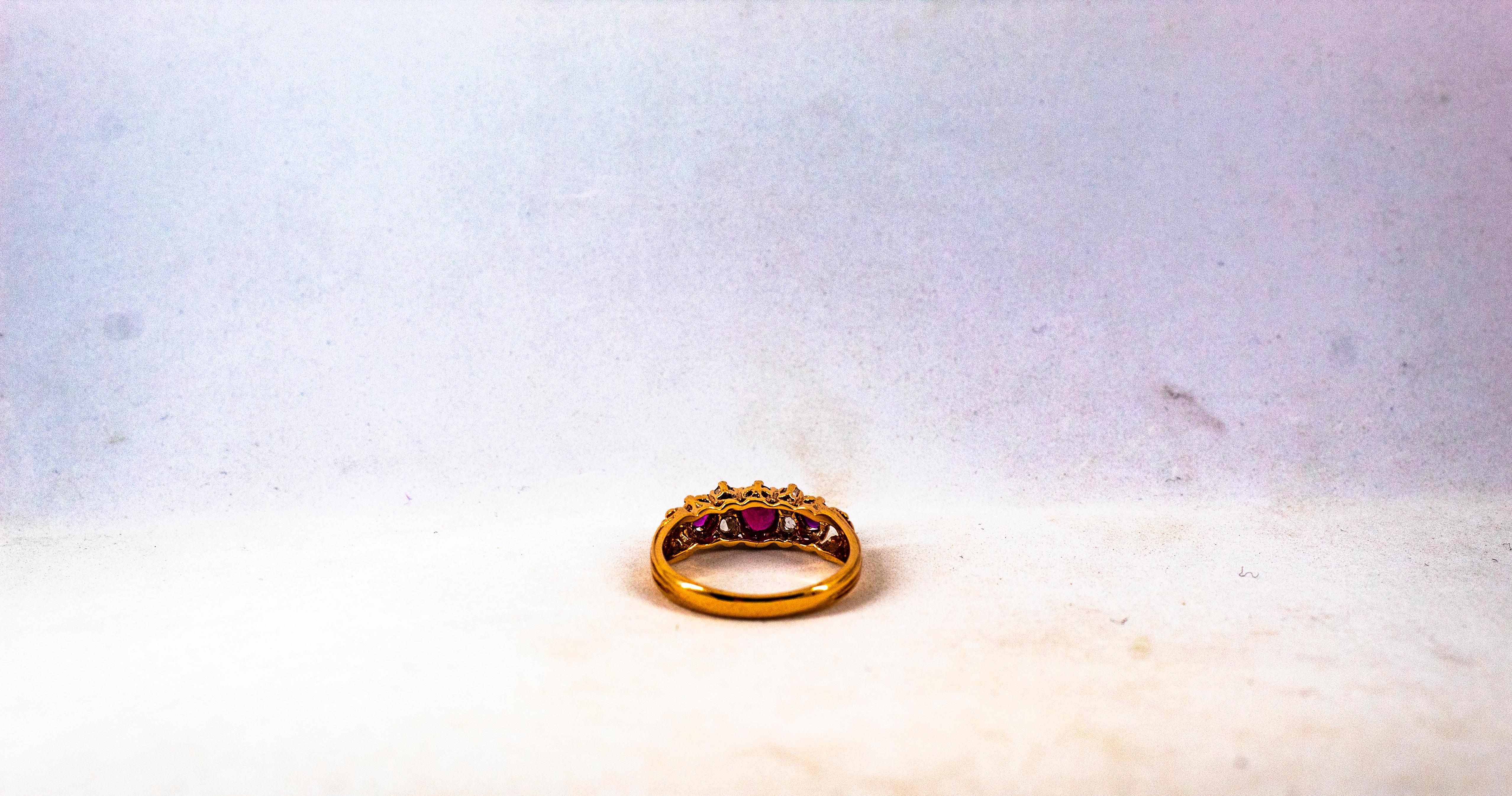 Art Deco Style 0.75 Carat Rose Cut Diamond Oval Cut Ruby Yellow Gold Band Ring 1