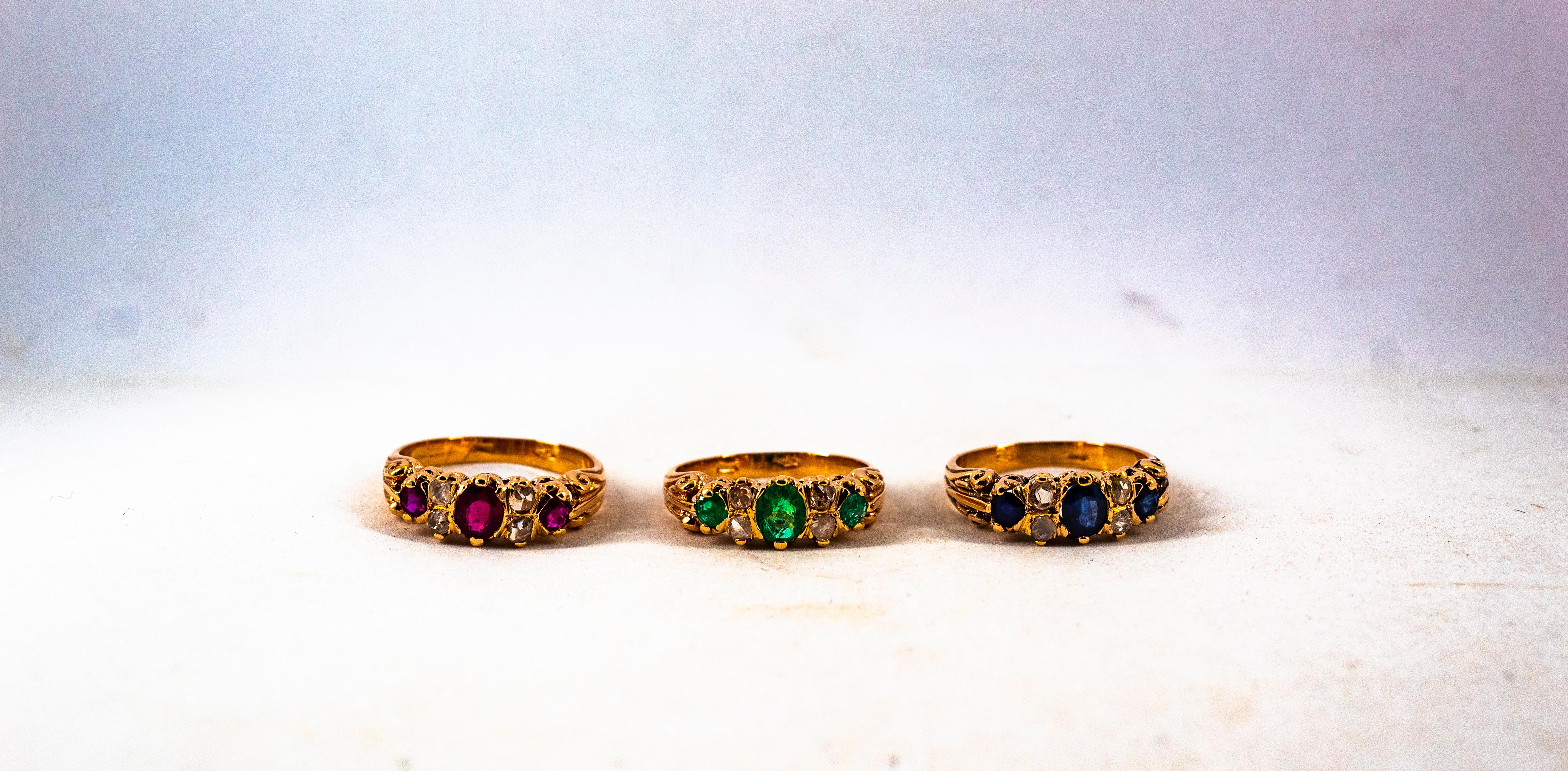 Art Deco Style 0.75 Carat Rose Cut Diamond Oval Cut Ruby Yellow Gold Band Ring For Sale 3
