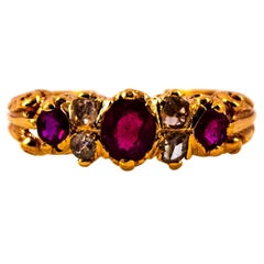 Art Deco Style 0.75 Carat Rose Cut Diamond Oval Cut Ruby Yellow Gold Band Ring Art Deco Style 0.75 Carat Rose Cut Diamond Oval Cut Ruby Yellow Gold Band Ring