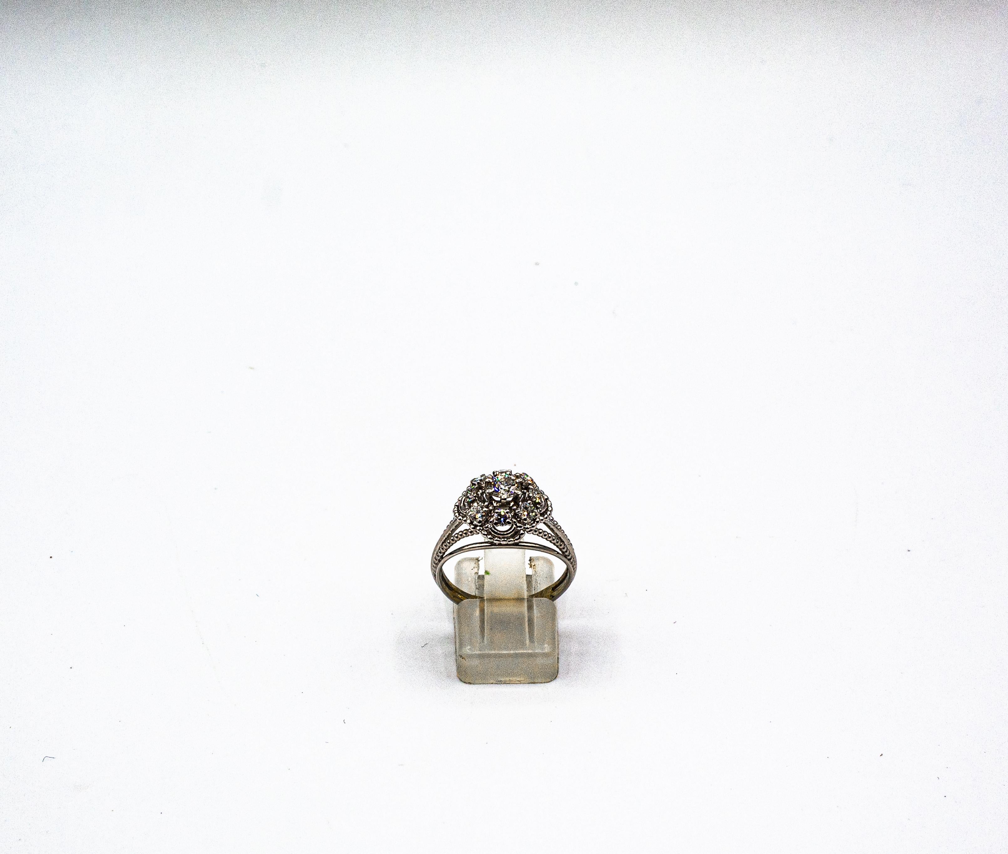 Art Deco Style 0.75 Carat White Brilliant Cut Diamond White Gold Cocktail Ring In New Condition In Naples, IT