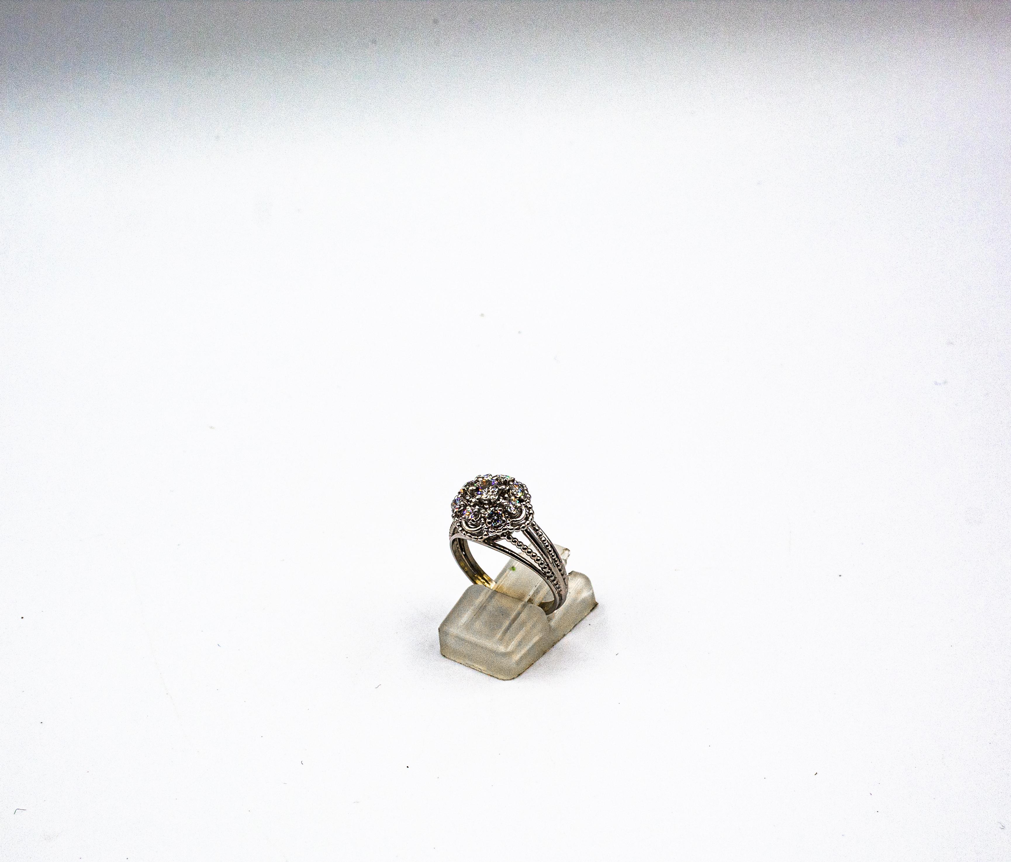 Women's or Men's Art Deco Style 0.75 Carat White Brilliant Cut Diamond White Gold Cocktail Ring