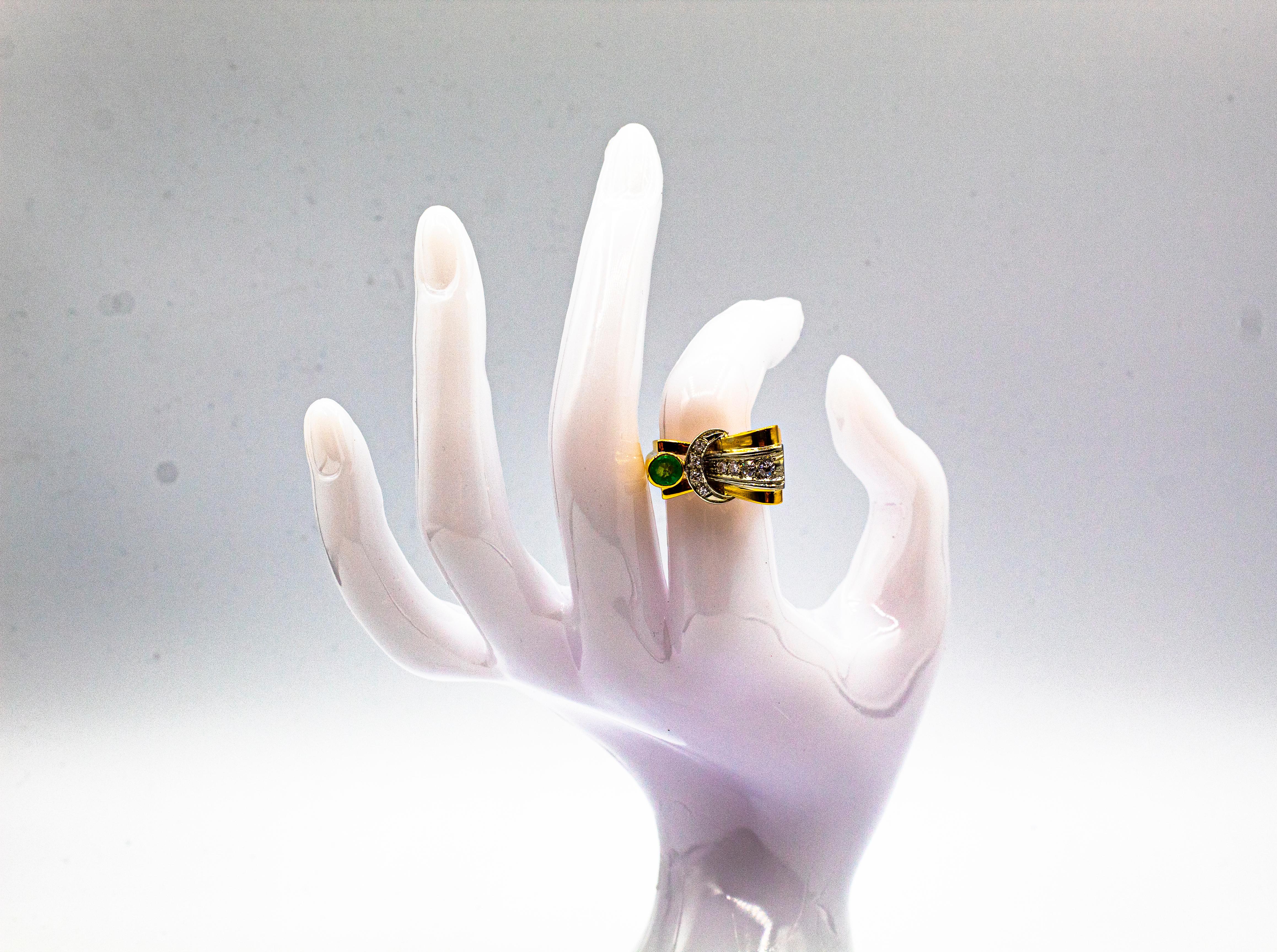 Art Deco Style 0.75 Carat White Diamond Emerald Yellow Gold Cocktail Ring For Sale 5