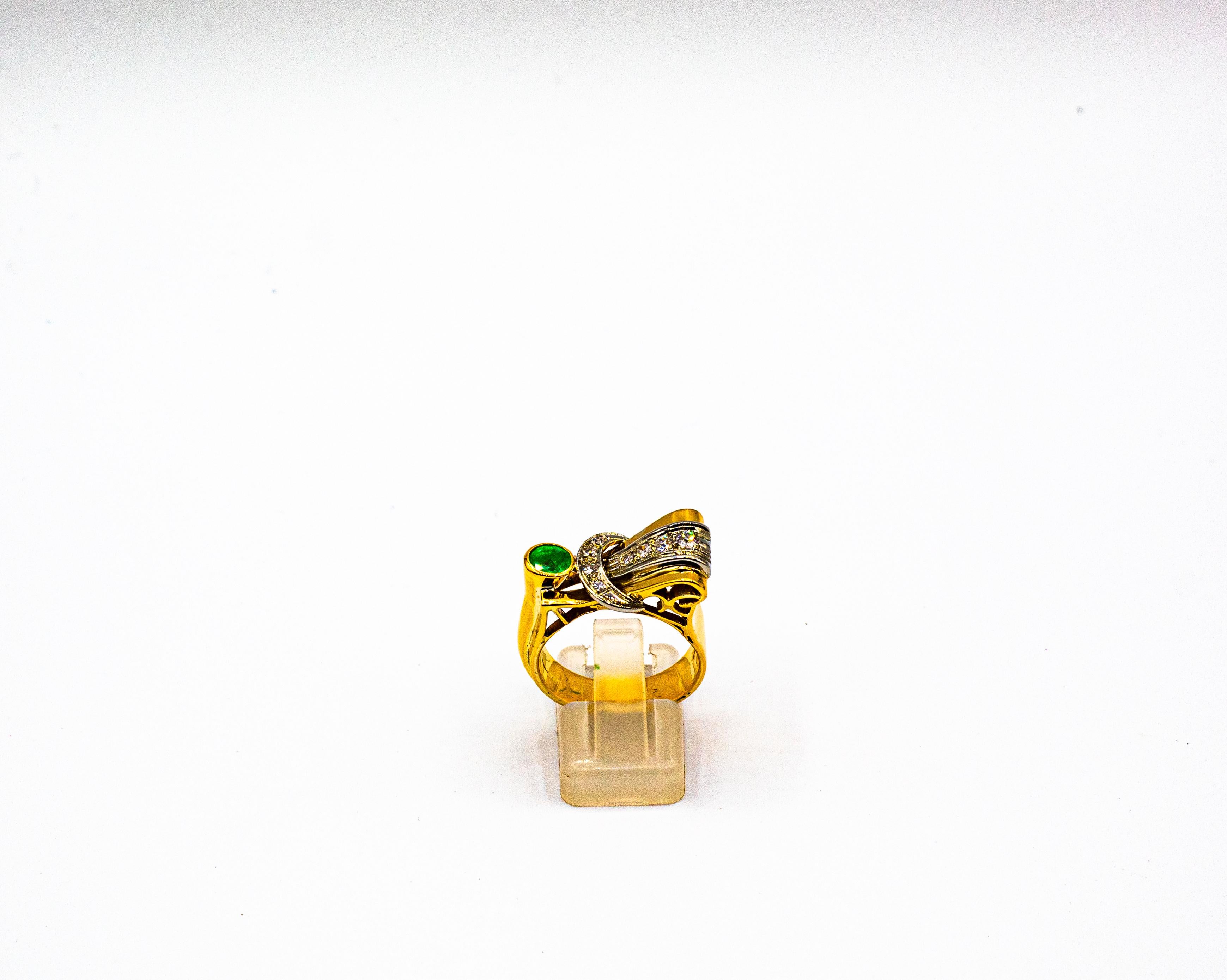 This Ring is made of 18K White and Yellow Gold.
This Ring has 0.25 Carats of White Brilliant Cut Diamonds.
This Ring has a 0.50 Carats Emerald.

Size ITA: 18 USA: 8 1/4

We're a workshop so every piece is handmade, customizable and resizable.