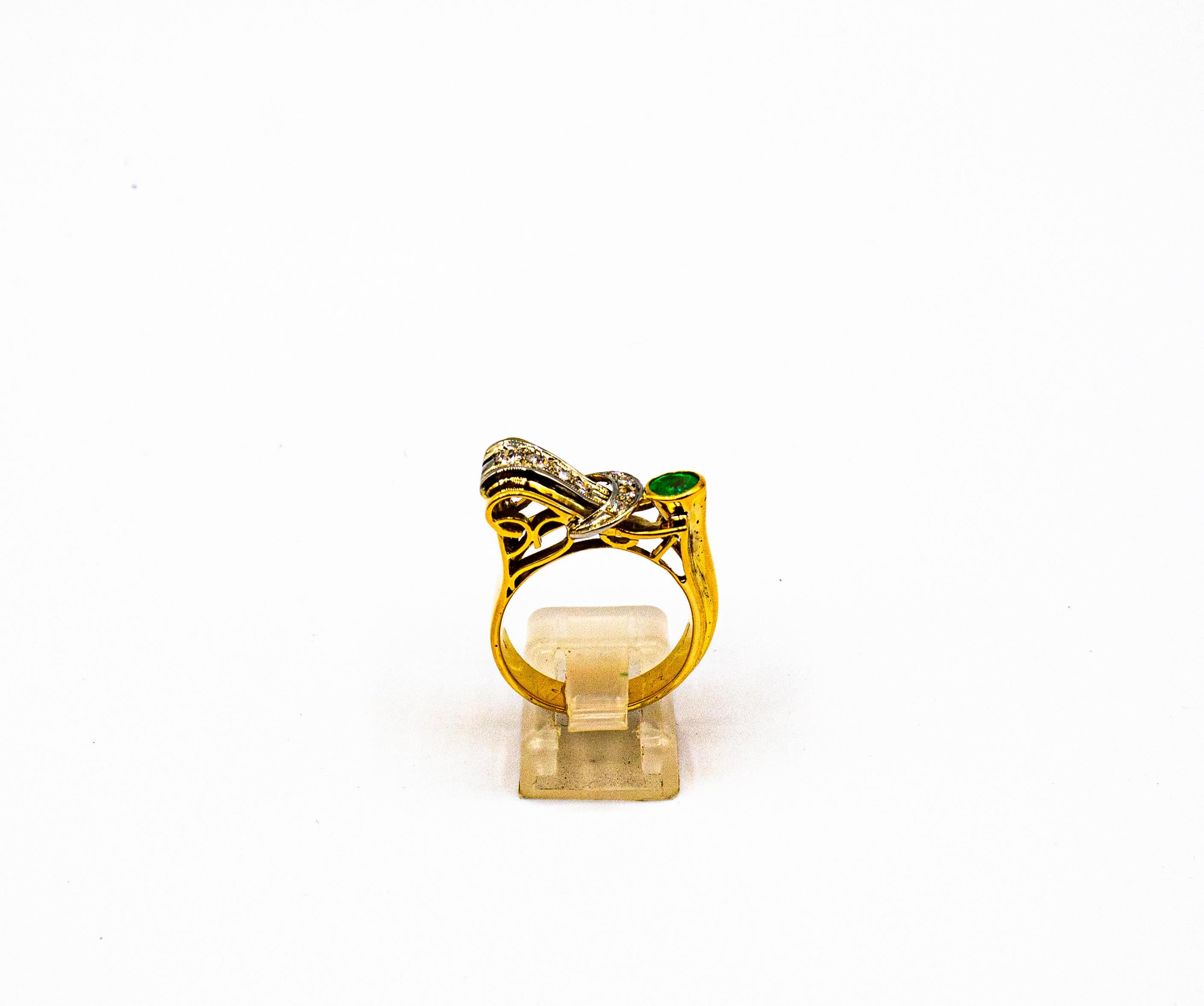Art Deco Style 0.75 Carat White Diamond Emerald Yellow Gold Cocktail Ring In New Condition For Sale In Naples, IT