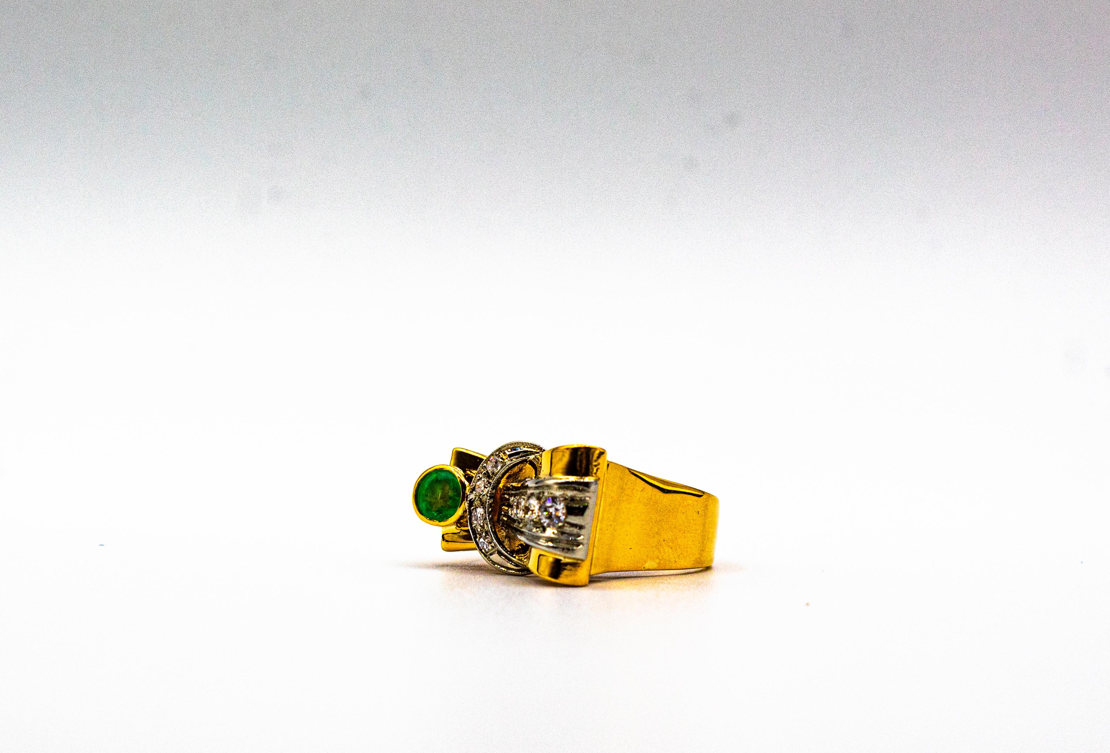 Art Deco Style 0.75 Carat White Diamond Emerald Yellow Gold Cocktail Ring For Sale 4