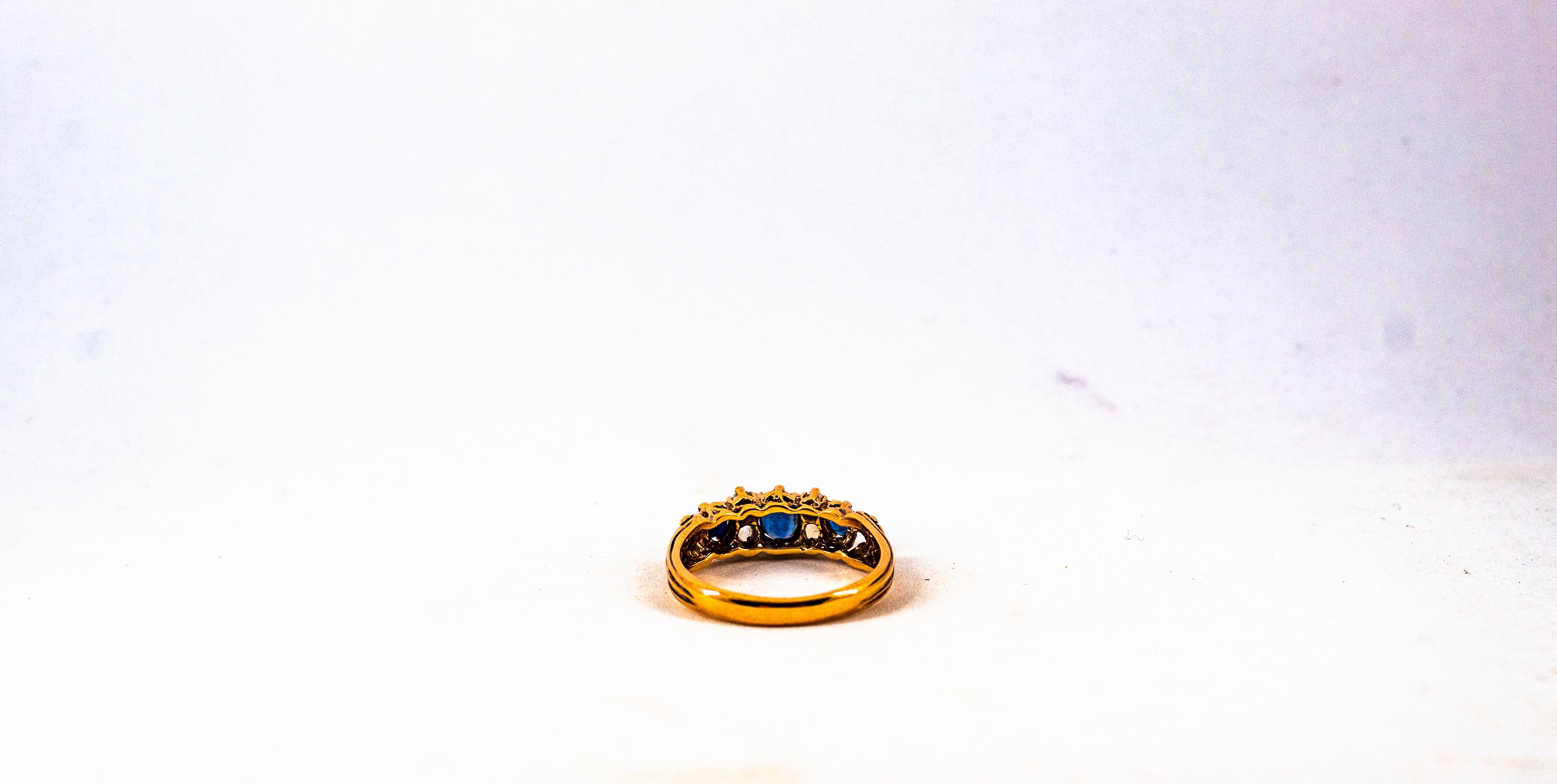 Art Deco Style 0.75 Carat White Rose Cut Diamond Blue Sapphire Yellow Gold Ring For Sale 6
