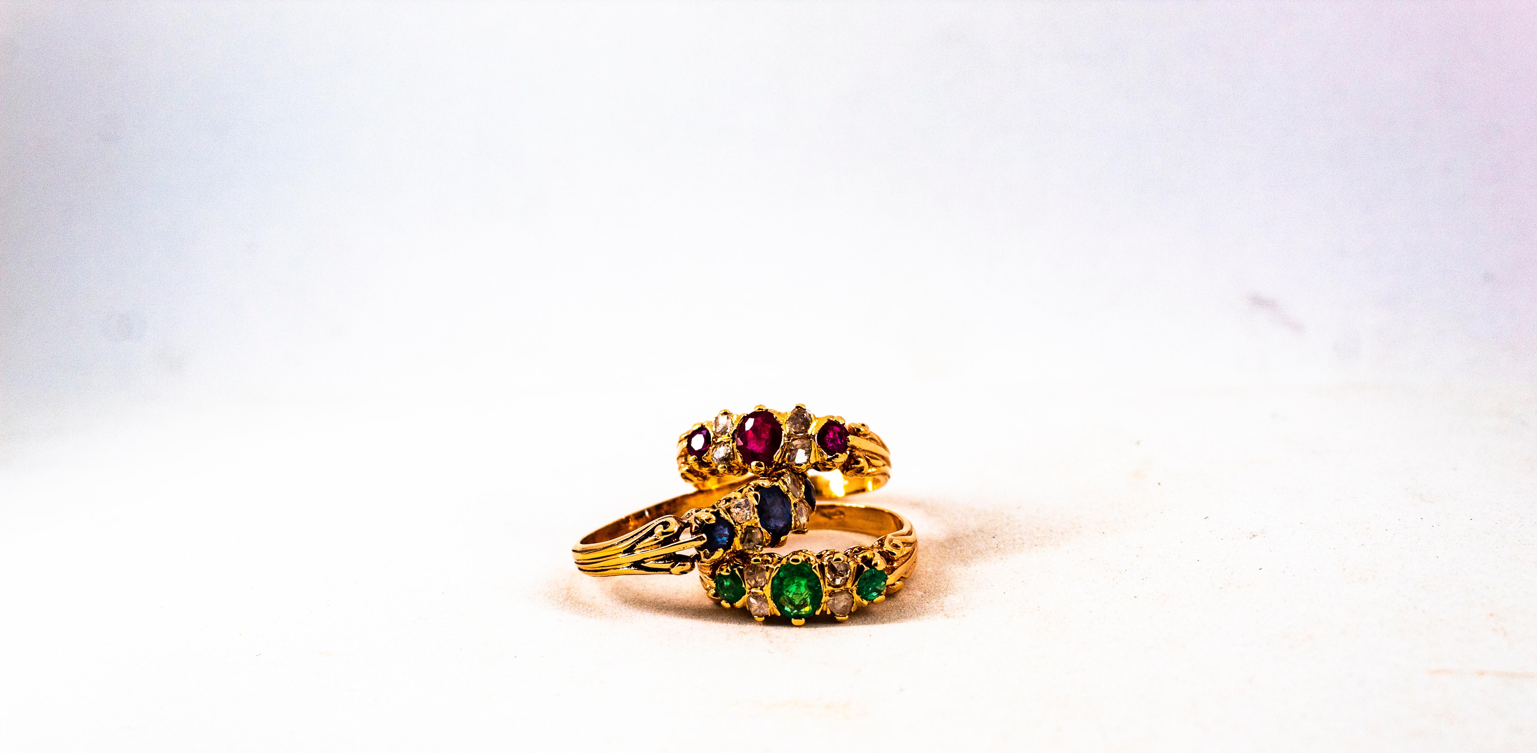 Art Deco Style 0.75 Carat White Rose Cut Diamond Blue Sapphire Yellow Gold Ring 11