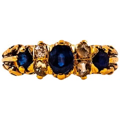 Art Deco Style 0.75 Carat White Rose Cut Diamond Blue Sapphire Yellow Gold Ring