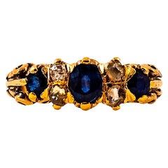 Anello in oro giallo con diamante bianco taglio rosa da 0,75 carati e zaffiro blu in stile Art Deco