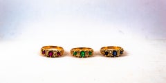 Art Deco Style 0.75 Carat White Rose Cut Diamond Emerald Yellow Gold Band Ring